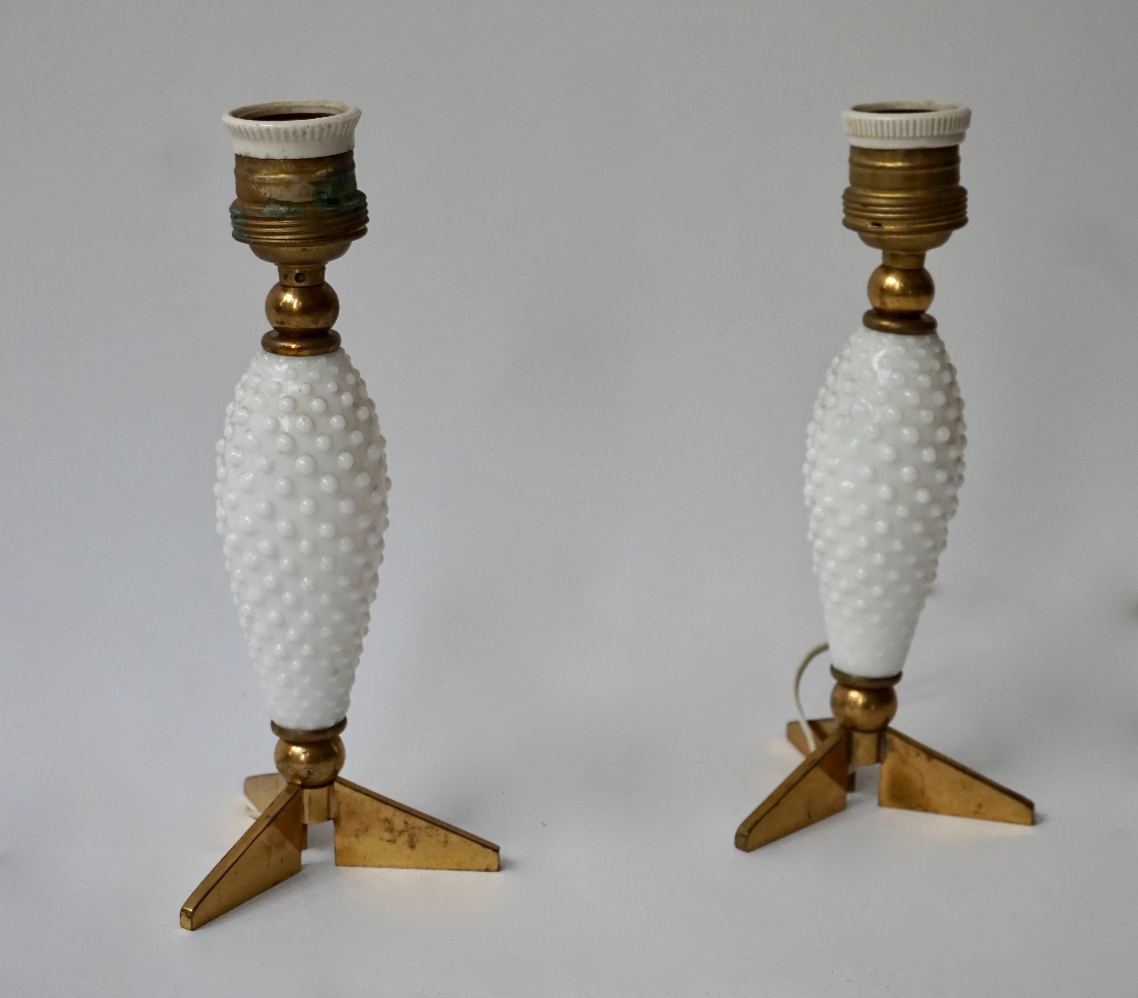 Pair of Italian Brass and Glass Table Lamps In Good Condition For Sale In Antwerp, BE