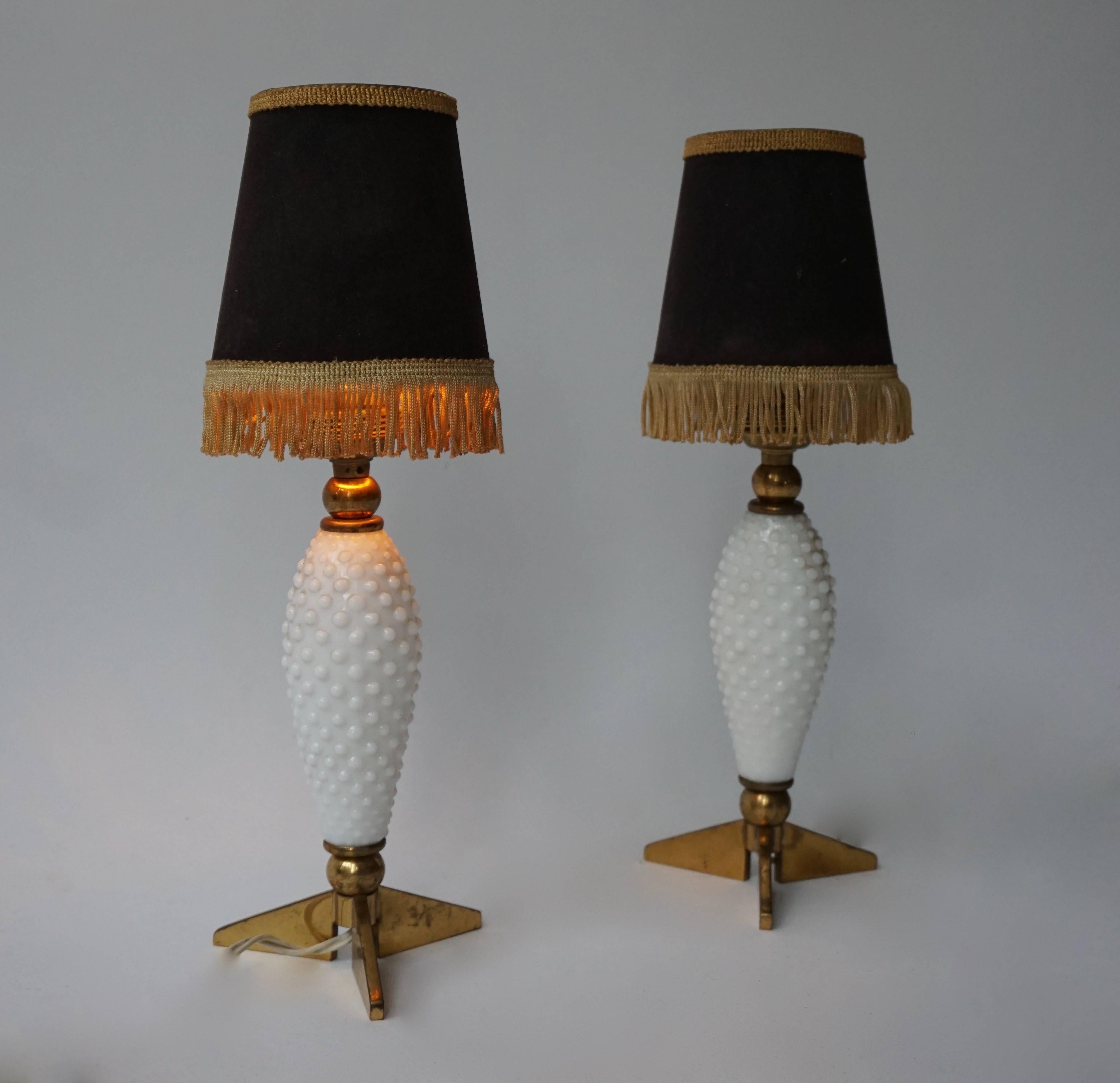 Two 1950s table lamps.
Measures: Height base 23 cm.
Diameter base 11 cm.
Height with shade 33 cm.

Shades are not included in the price.
           