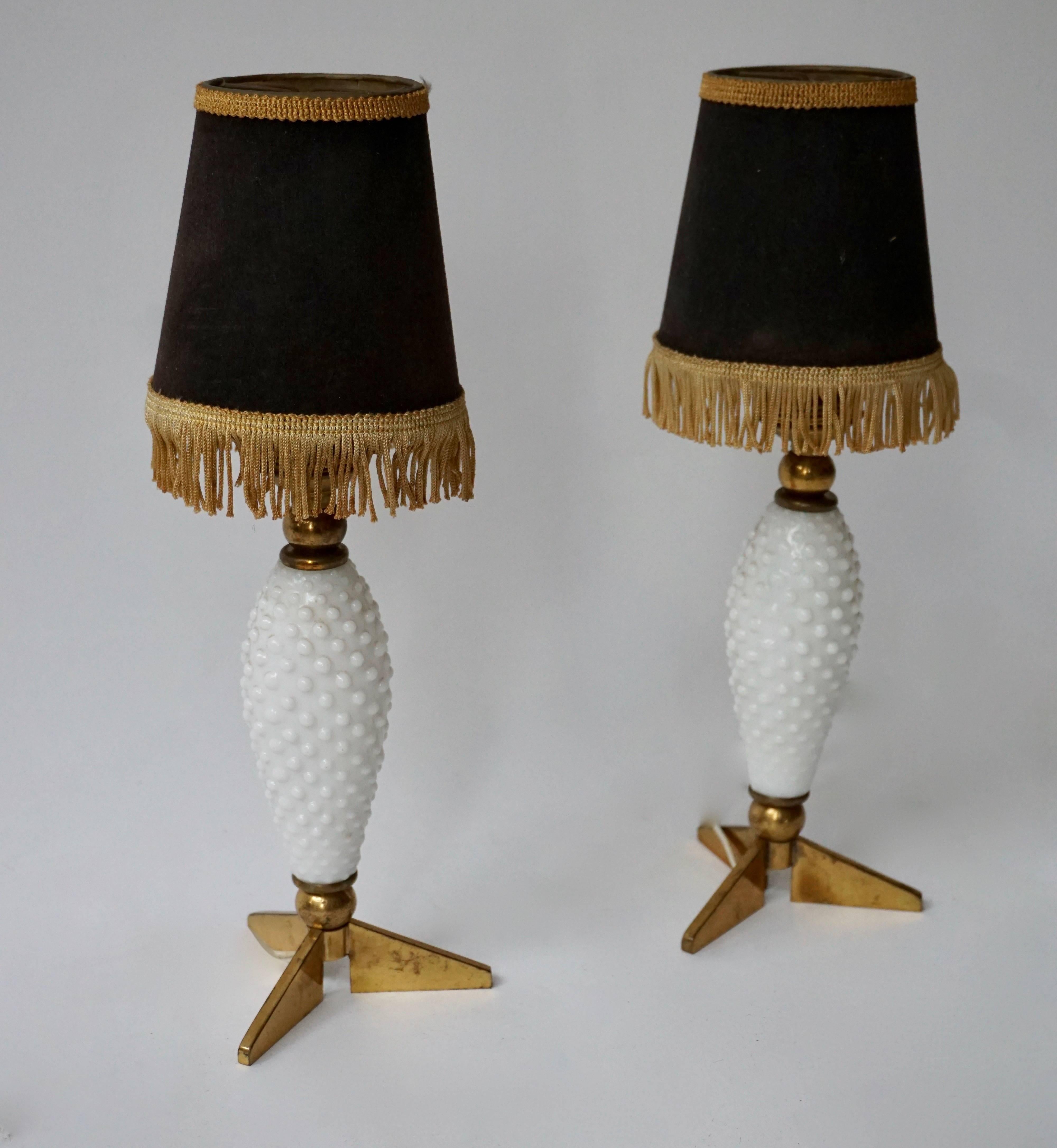 Mid-Century Modern Pair of Italian Brass and Glass Table Lamps For Sale