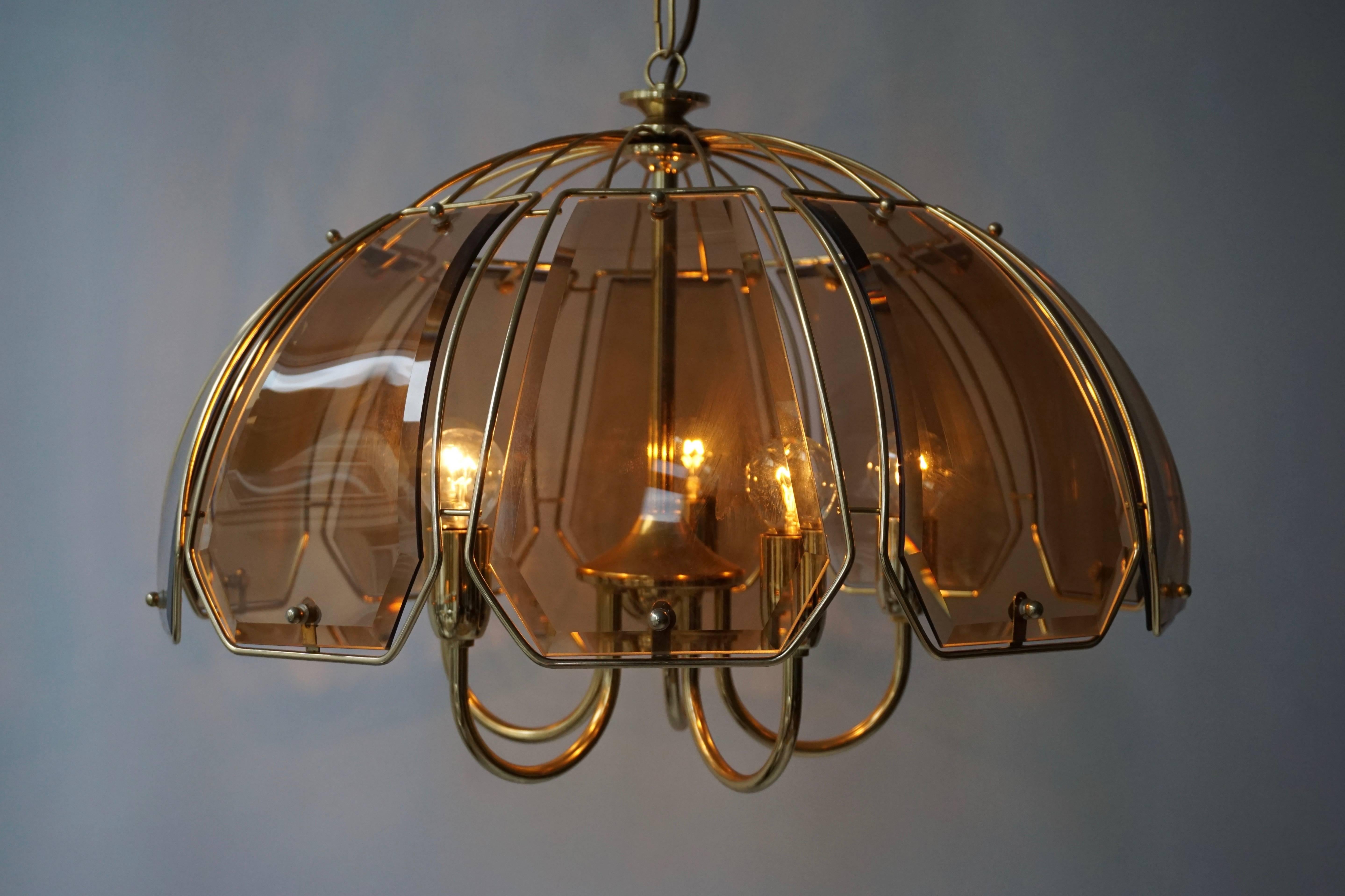 Mid-Century Modern Italian Glass and Brass Chandelier