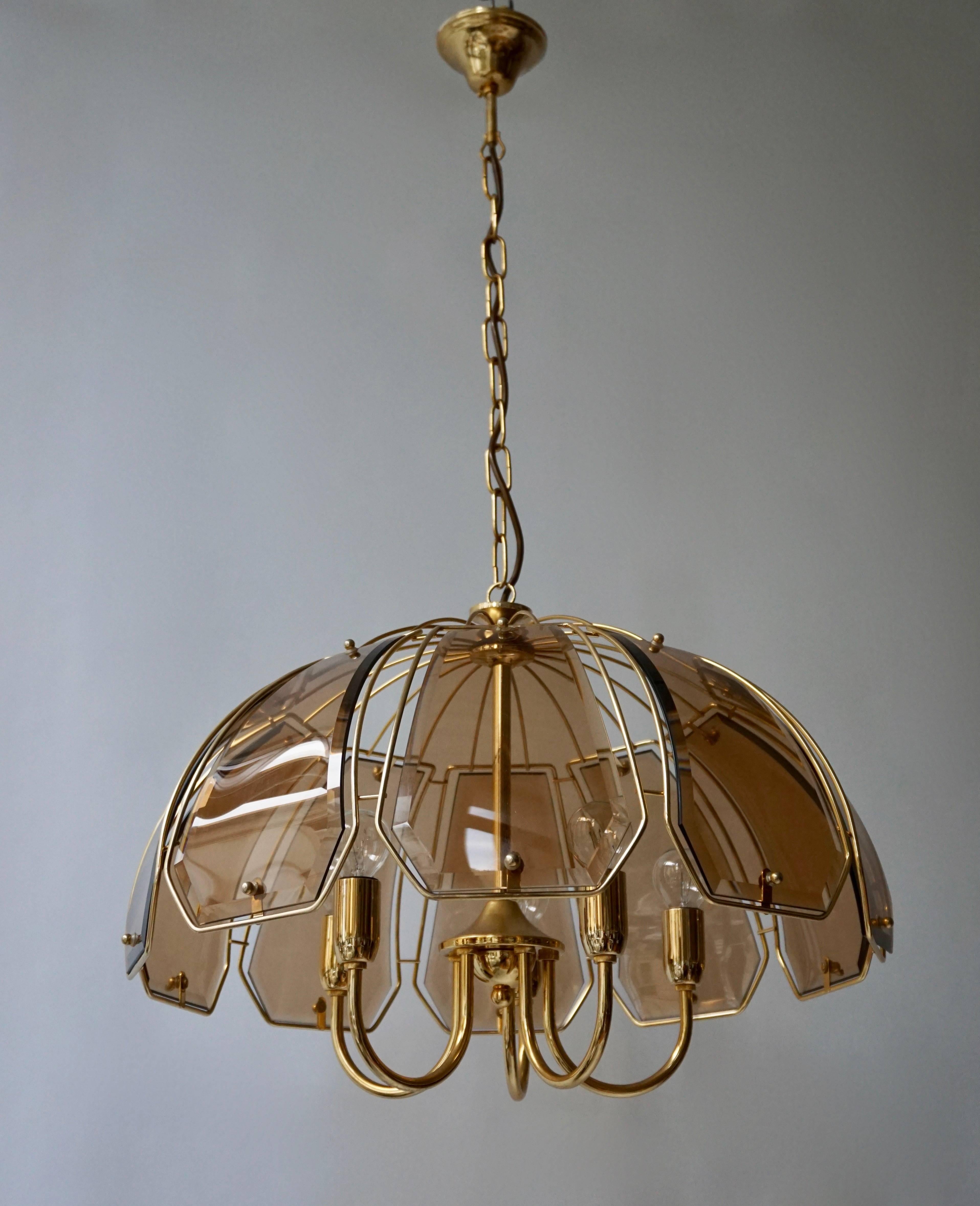 20th Century Italian Glass and Brass Chandelier