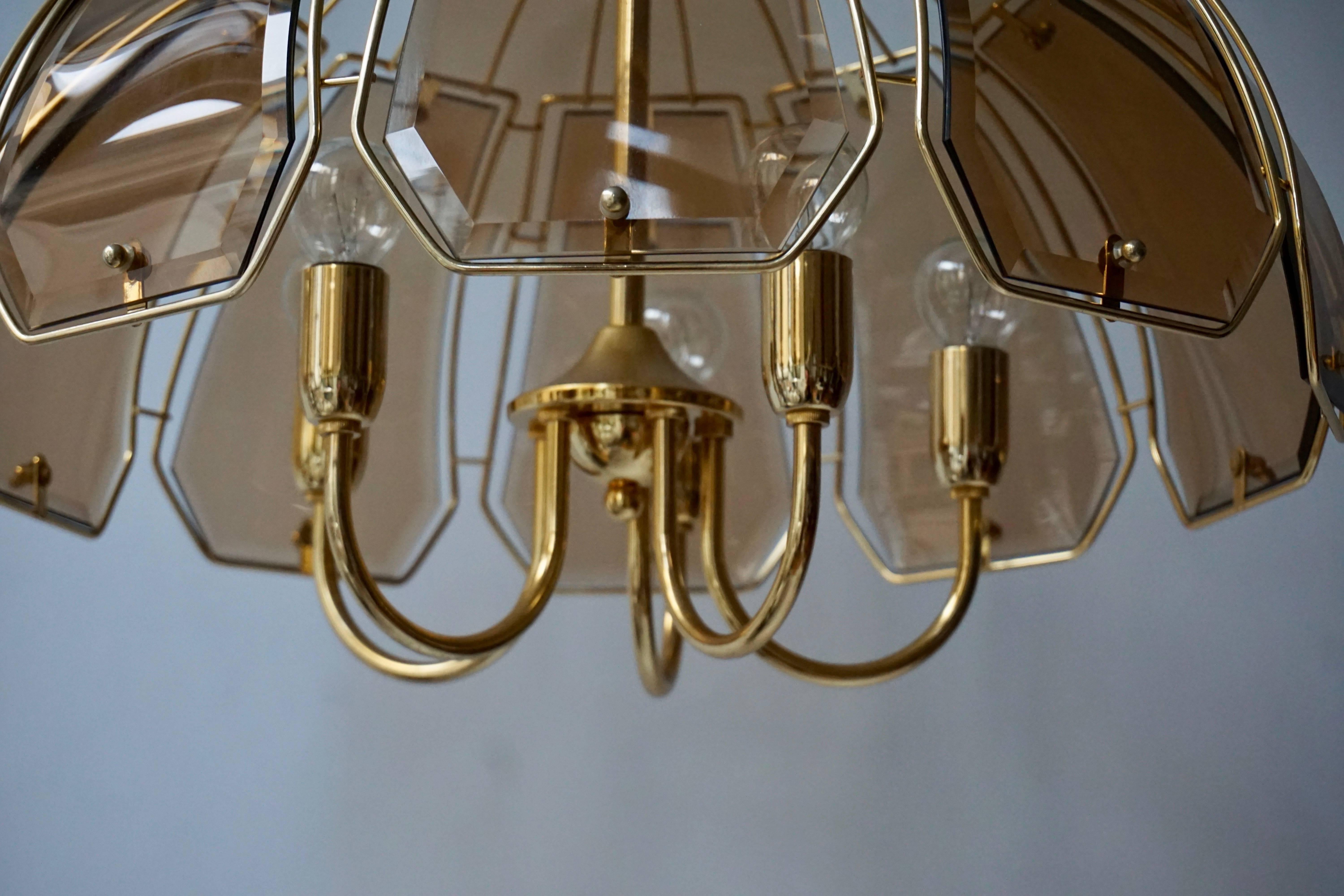 Italian Glass and Brass Chandelier 4