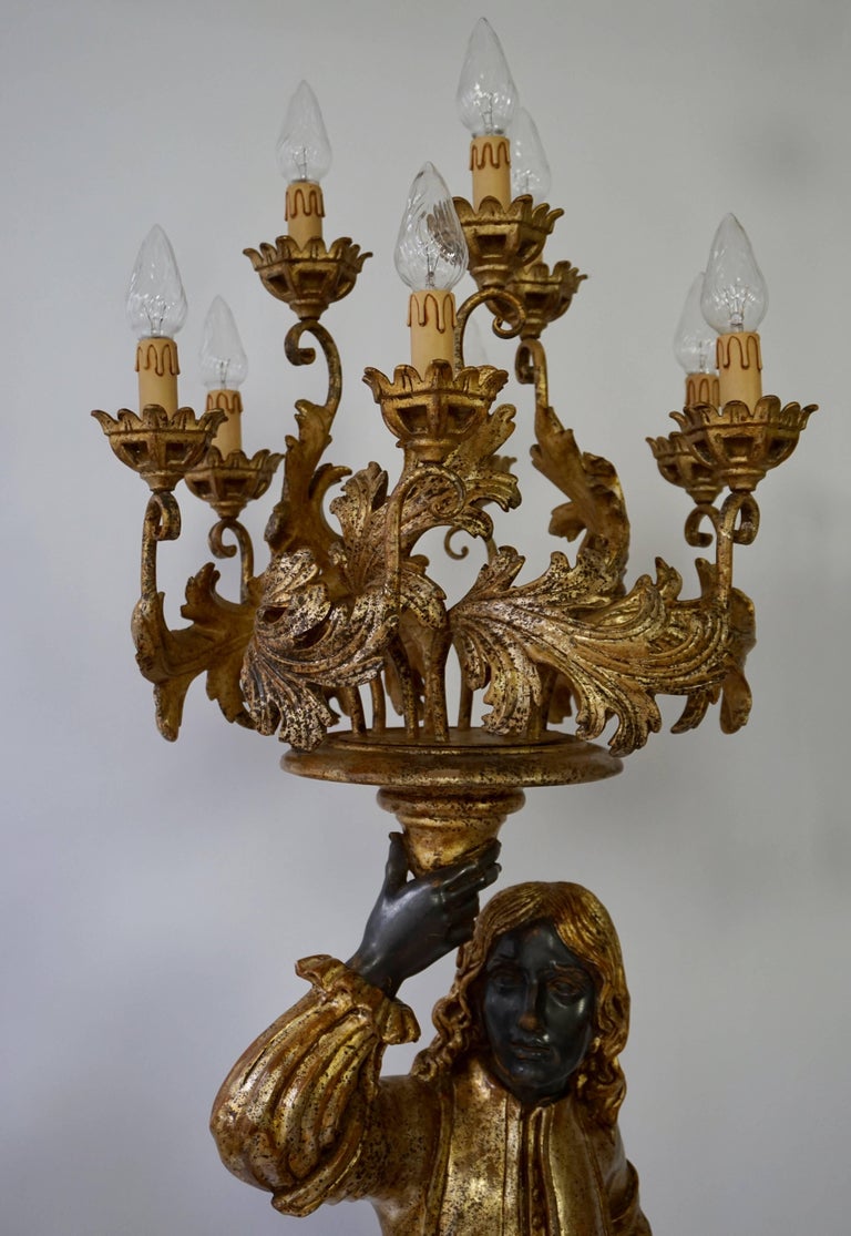 Hand-Painted and Gilded Candelabra Floor Lamp For Sale at 1stDibs