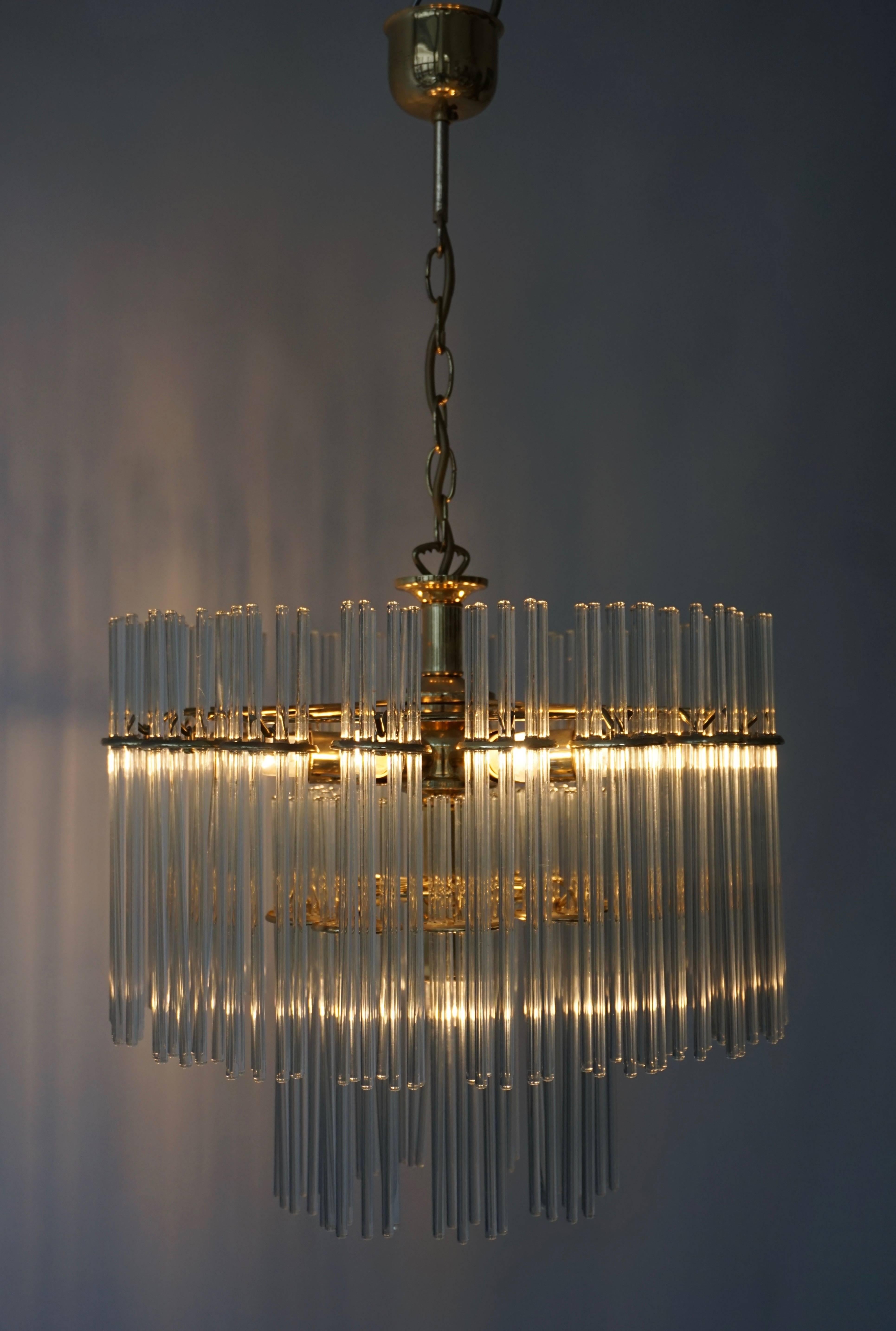 Hollywood Regency Italian Murano Glass and Brass Chandelier For Sale