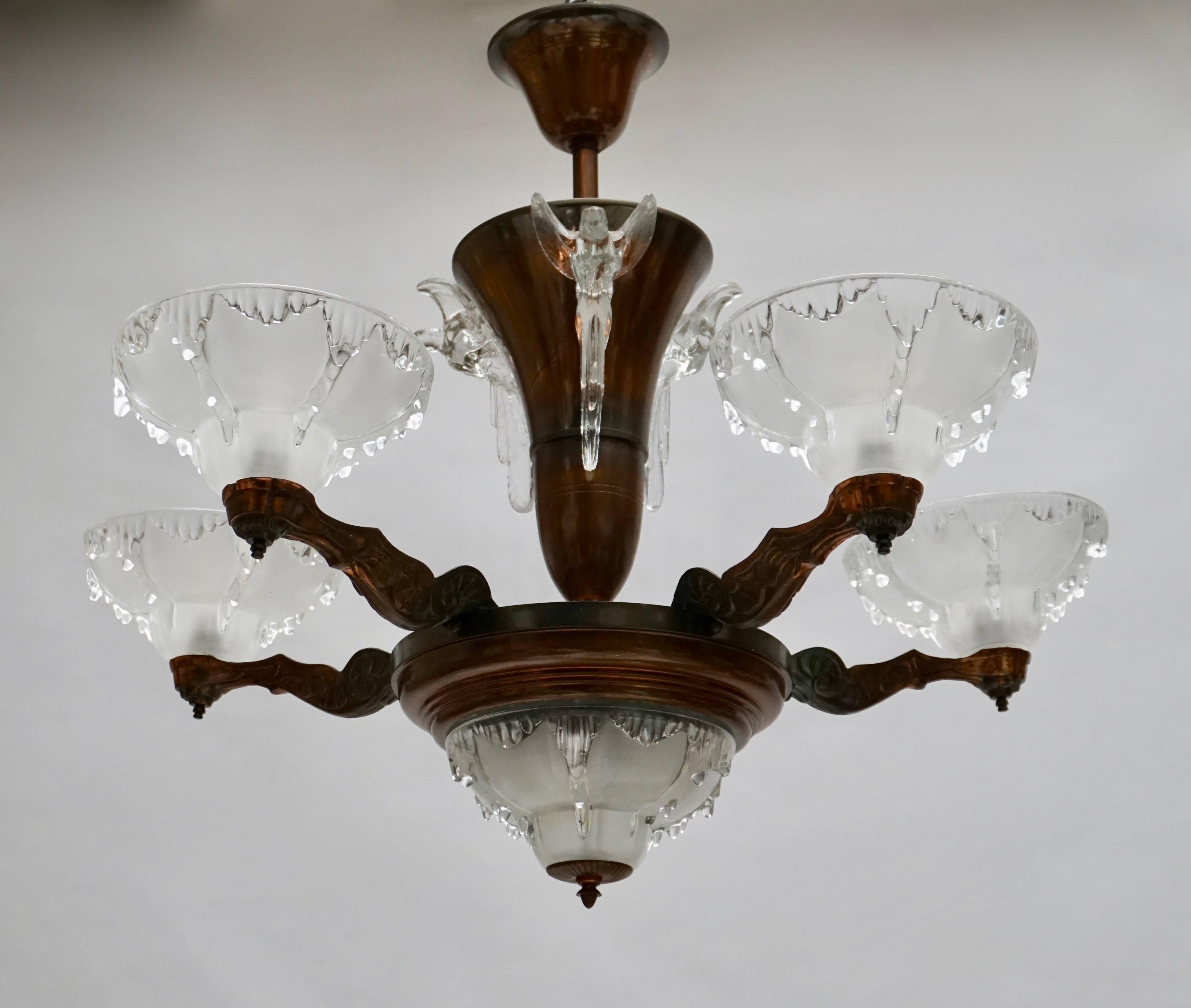 Belgian Art Deco Chandelier For Sale