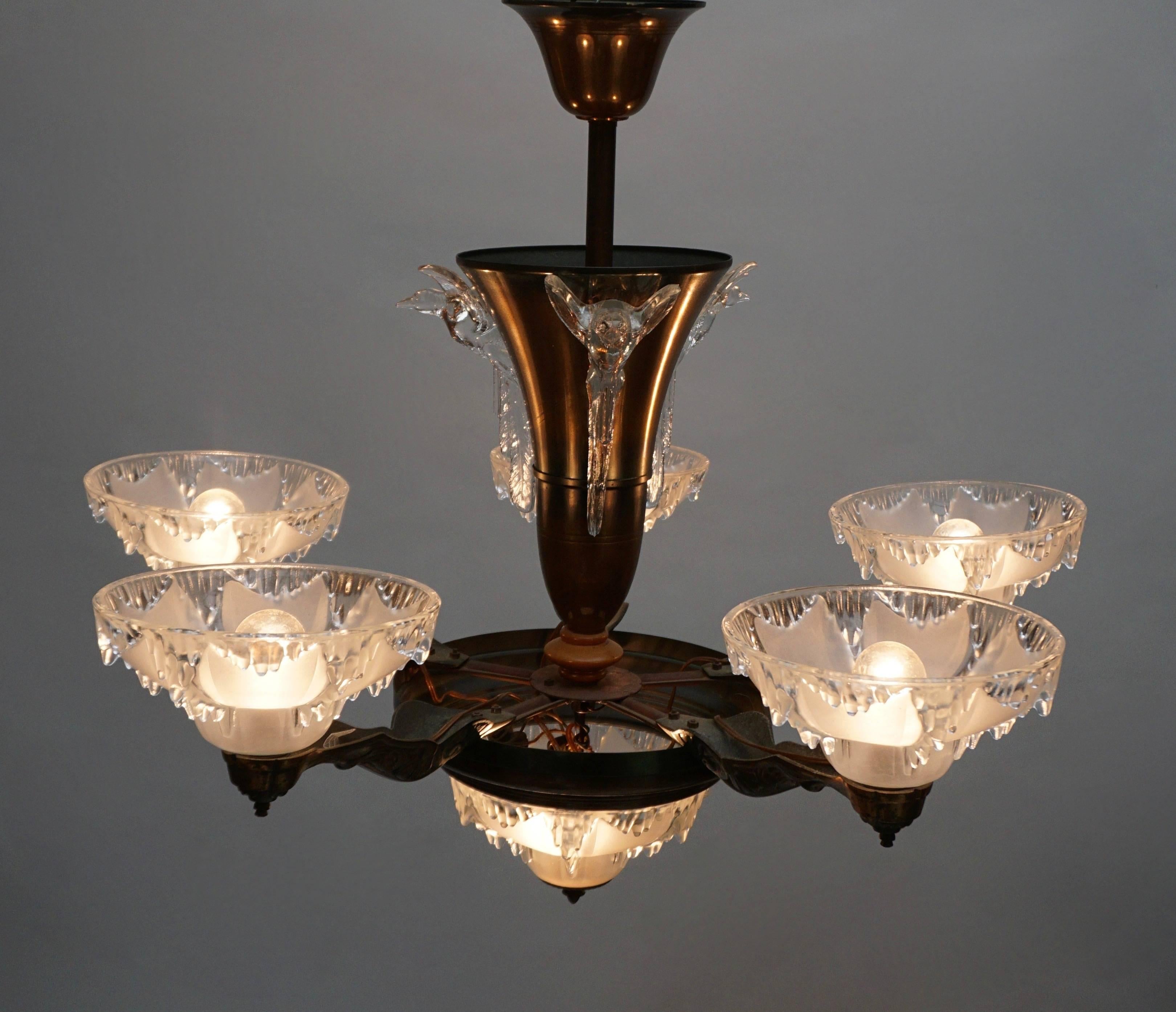 Brass Art Deco Chandelier For Sale