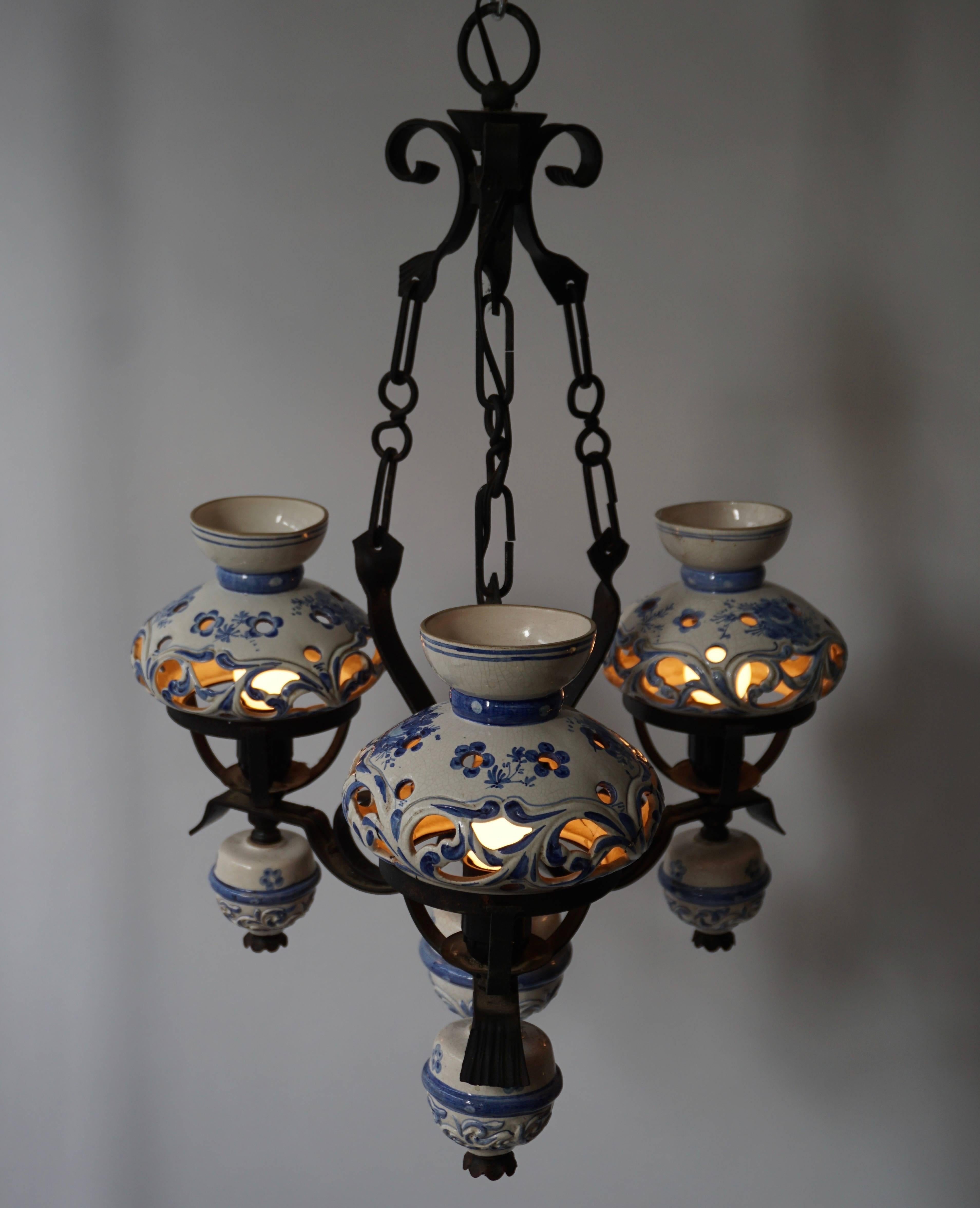 20th Century Original Delft's Blue Chandelier