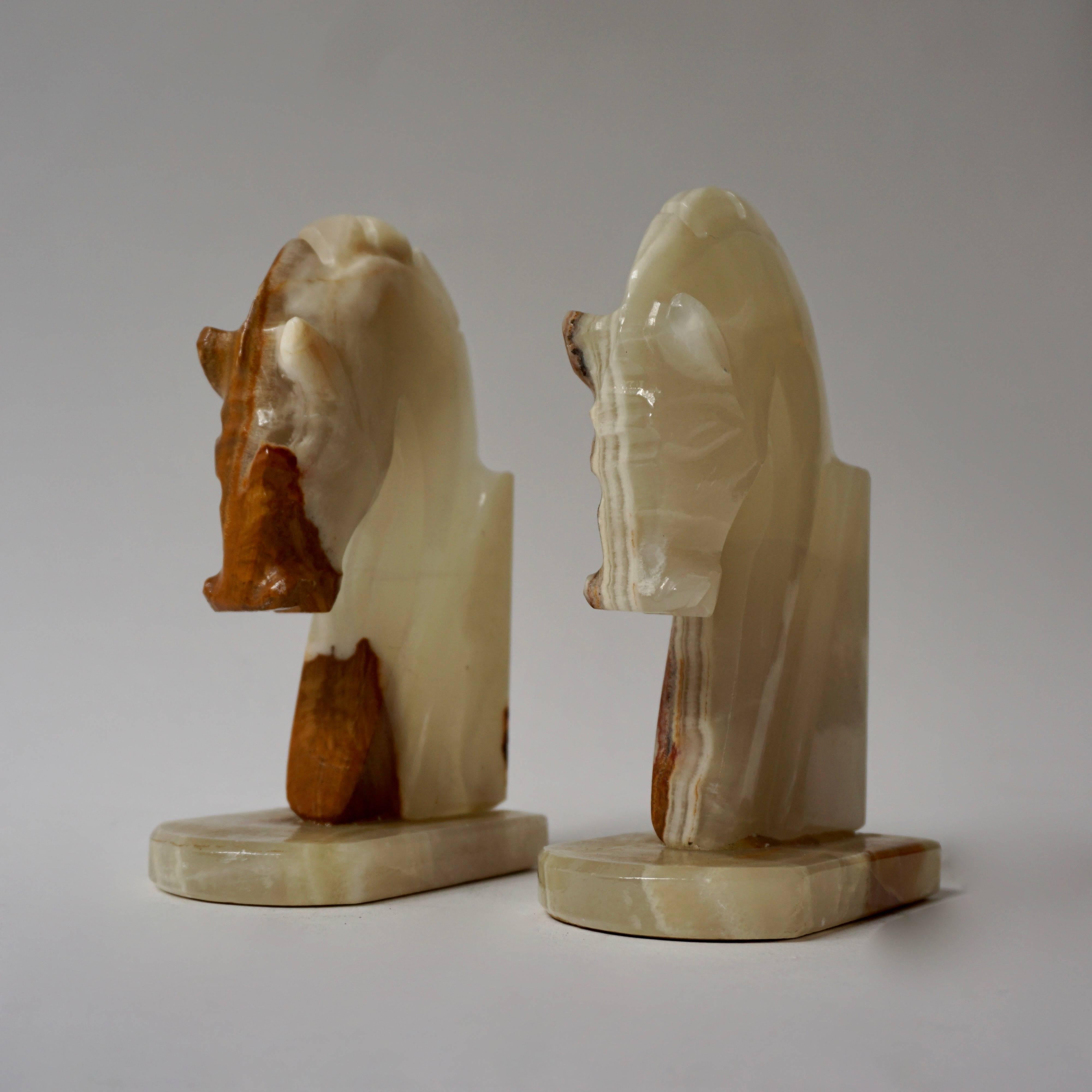 Italian Onyx Horse Art Deco Head Bookends In Good Condition For Sale In Antwerp, BE