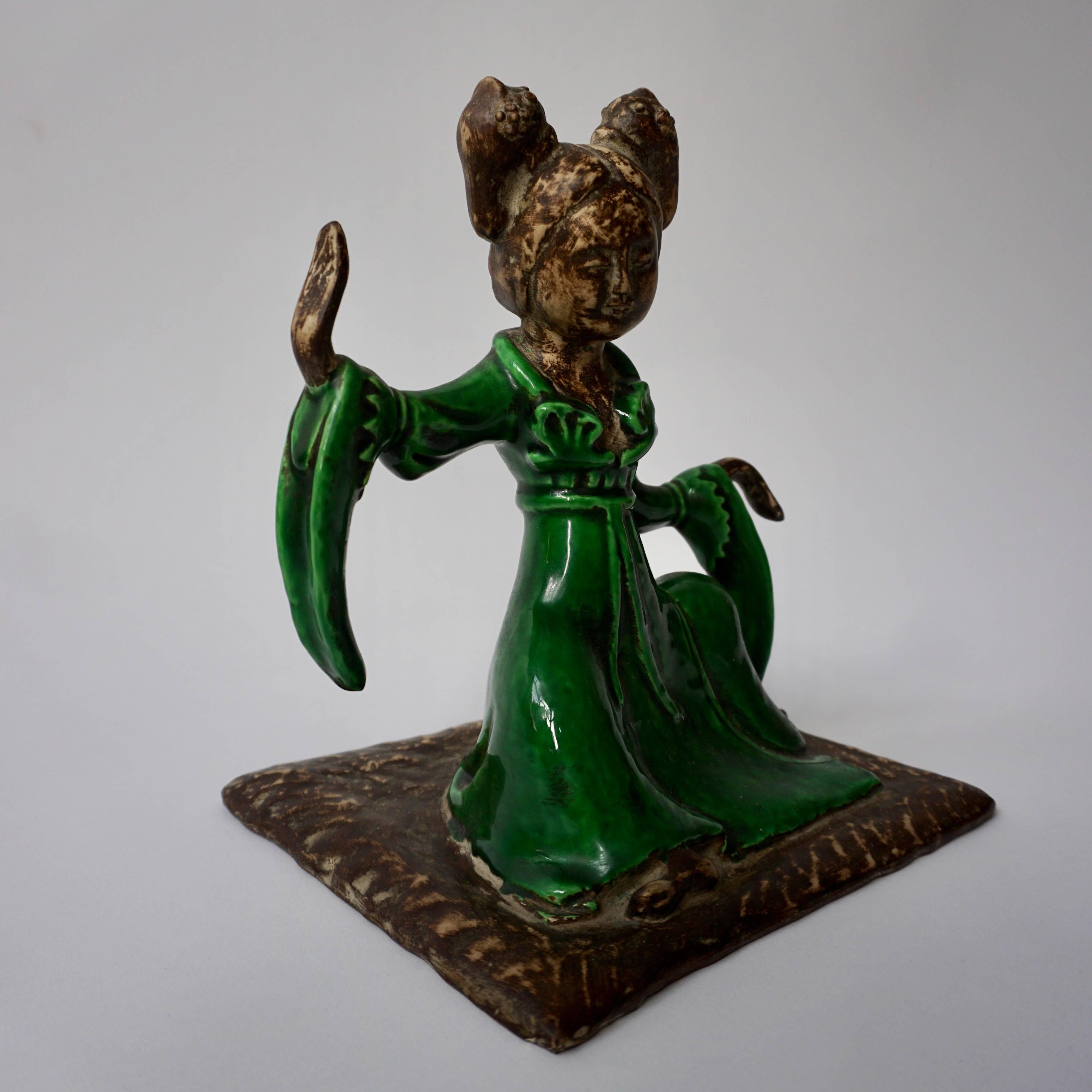Rare female court musician by Zaccagnini, inspired by the ancient Chinese earthenware figures created for tombs during the Tang dynasty, signed.
 