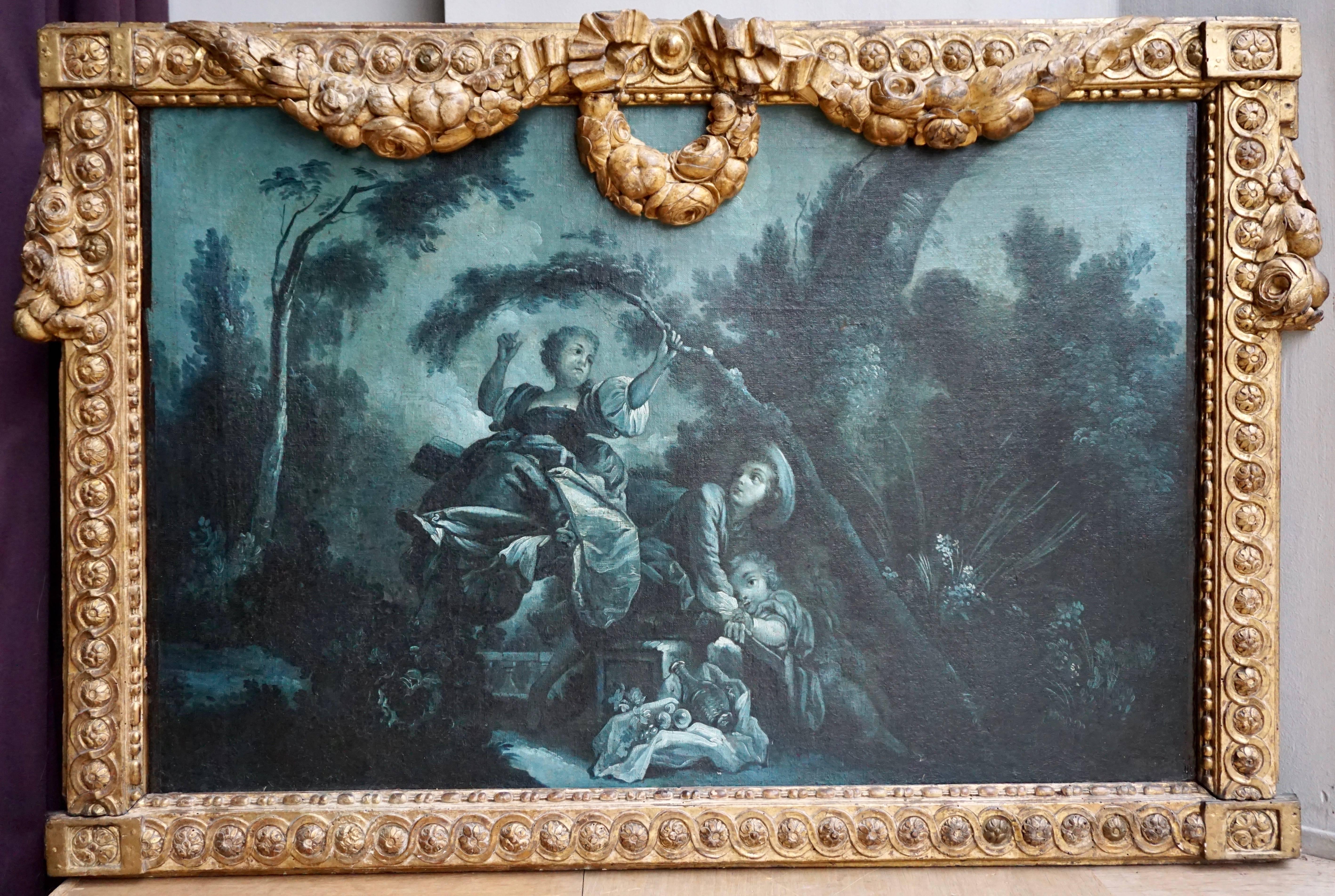 Louis XVI Very Fine and Rare Pair of Night Blue Grisaille Paintings, France, circa 1775