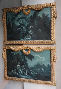 Very Fine and Rare Pair of Night Blue Grisaille Paintings, France, circa 1775