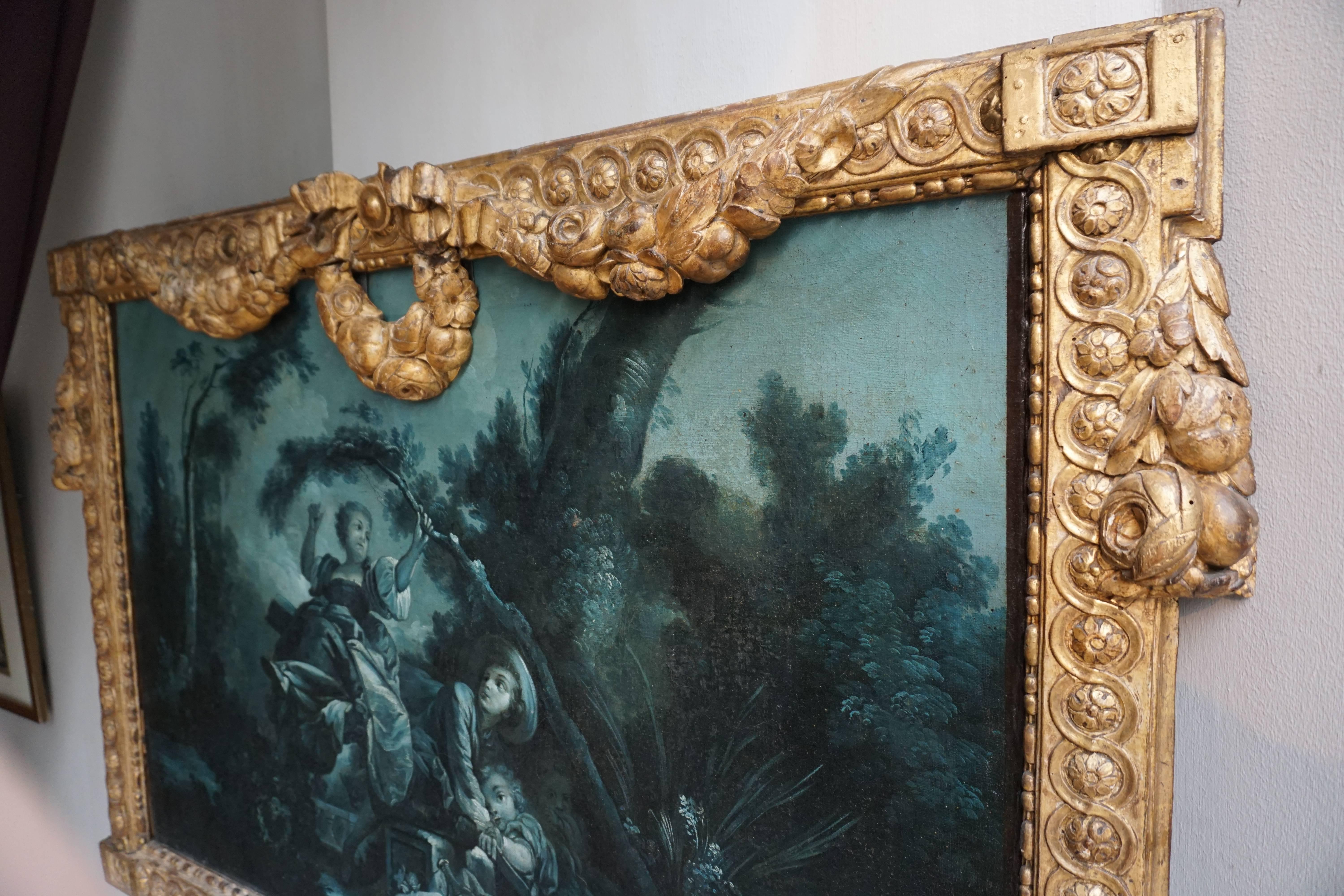 Painted Very Fine and Rare Pair of Night Blue Grisaille Paintings, France, circa 1775