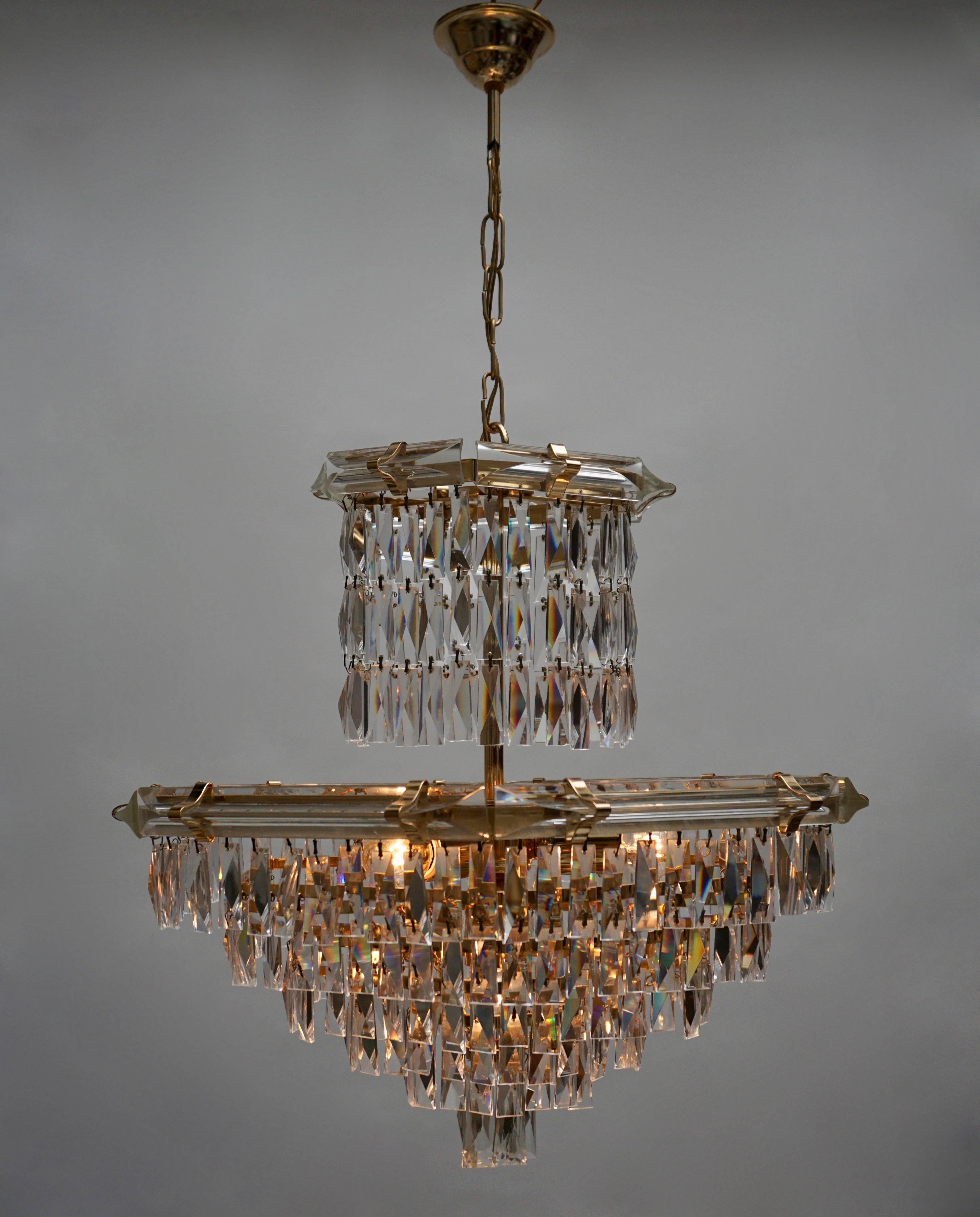 Italian Crystal and Brass Chandelier