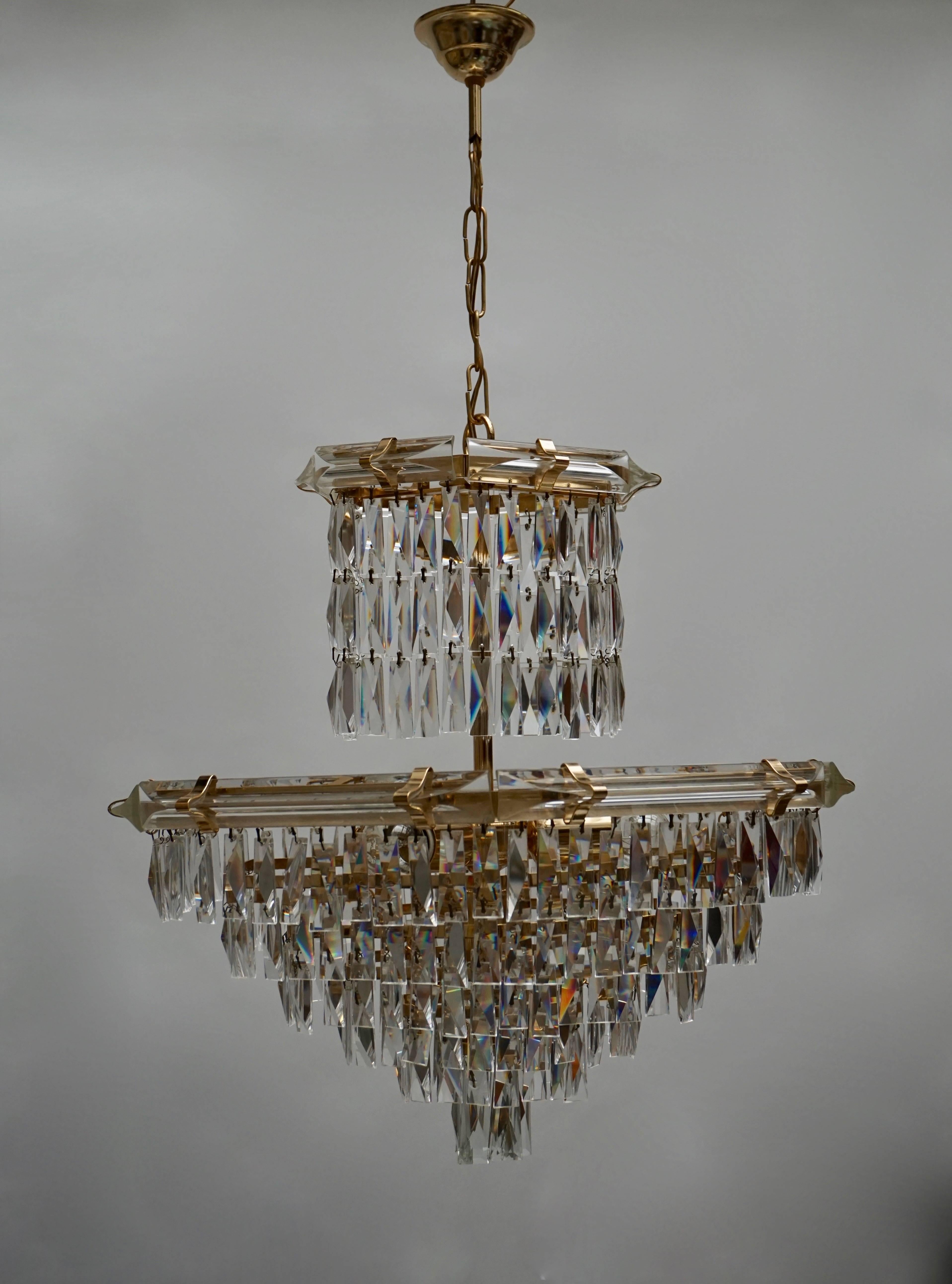 20th Century Crystal and Brass Chandelier