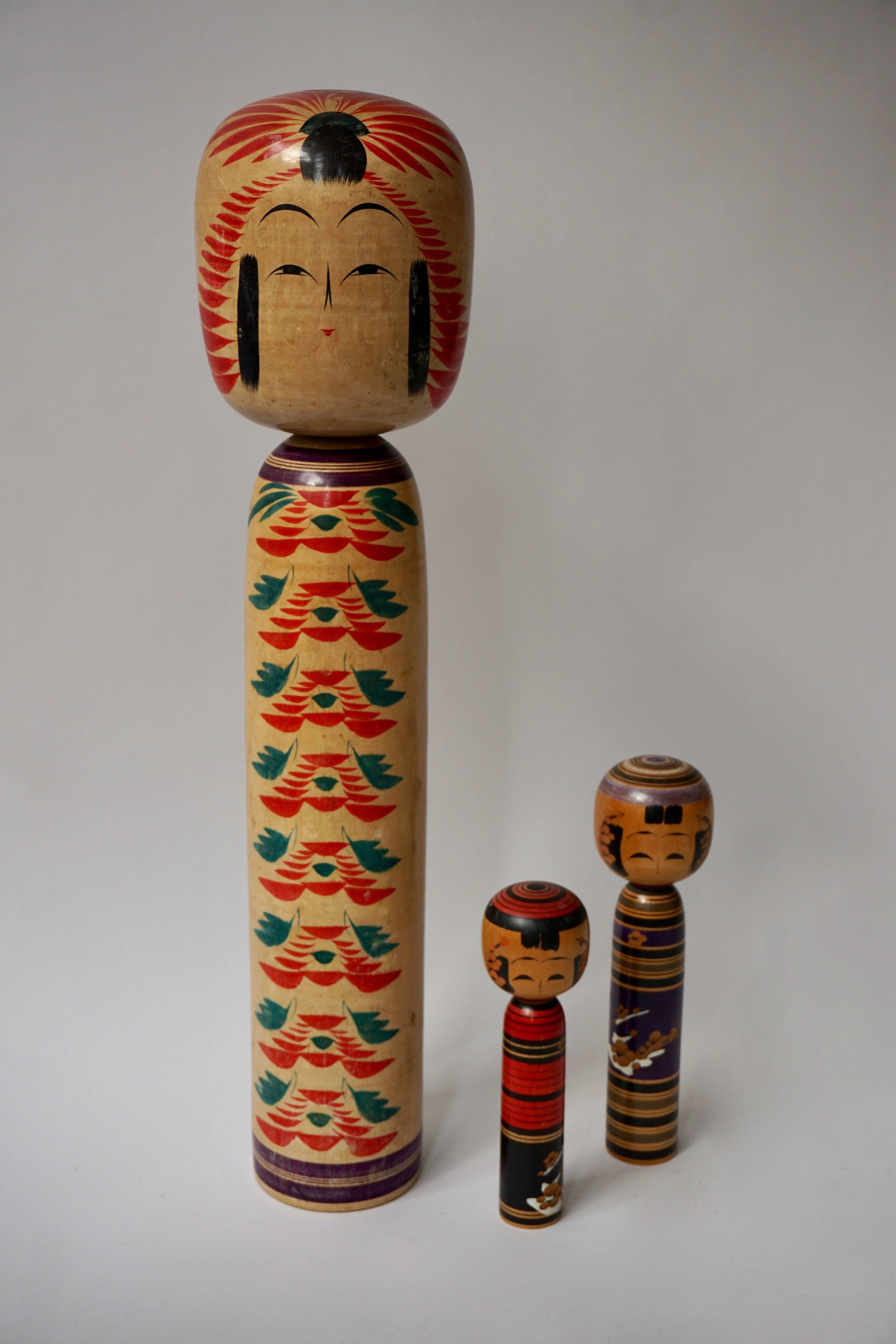Japanese Set of Three Kokeshi Dolls from Northern Japan For Sale