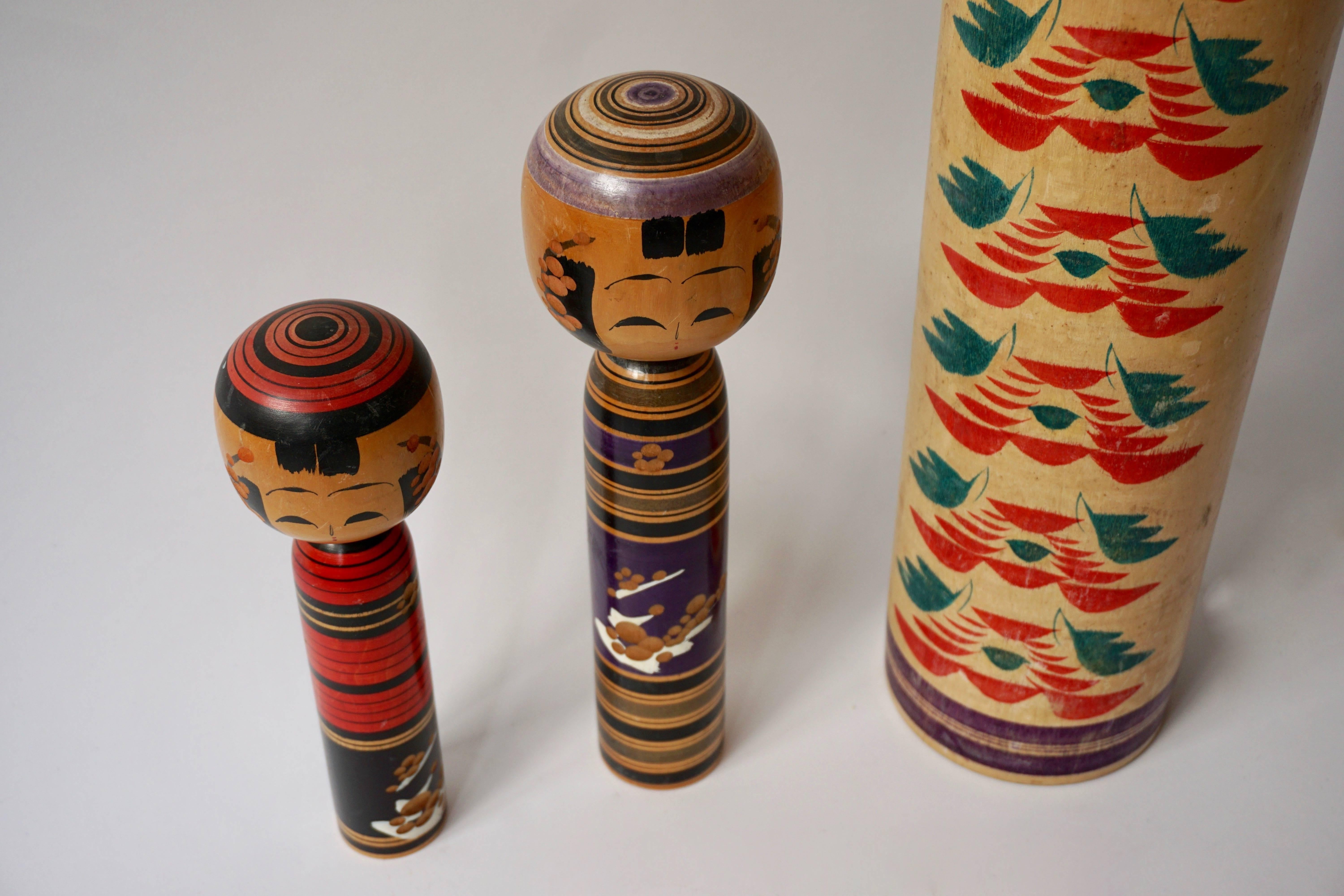 Wood Set of Three Kokeshi Dolls from Northern Japan For Sale