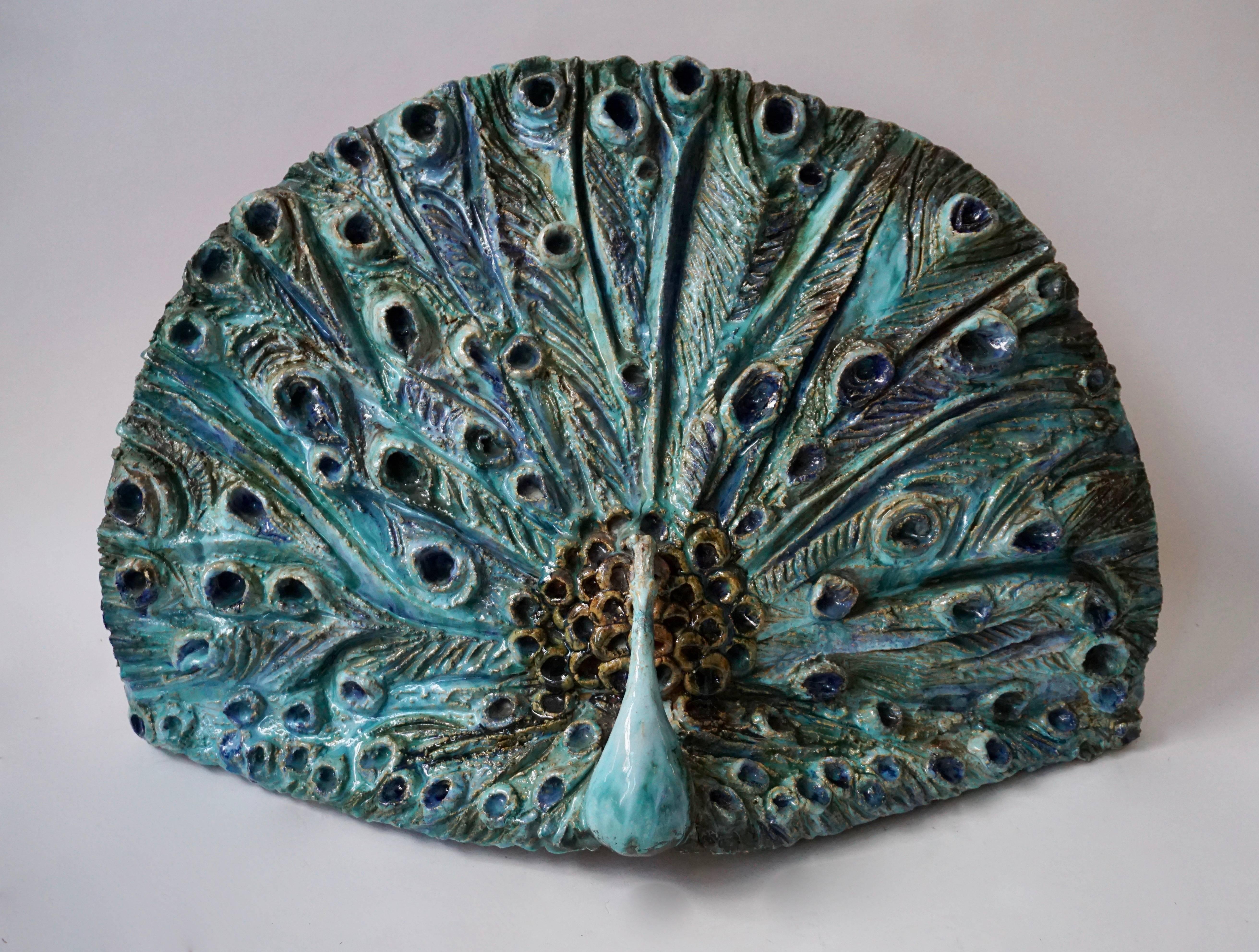 20th Century Extraordinary Ceramic Peacock For Sale