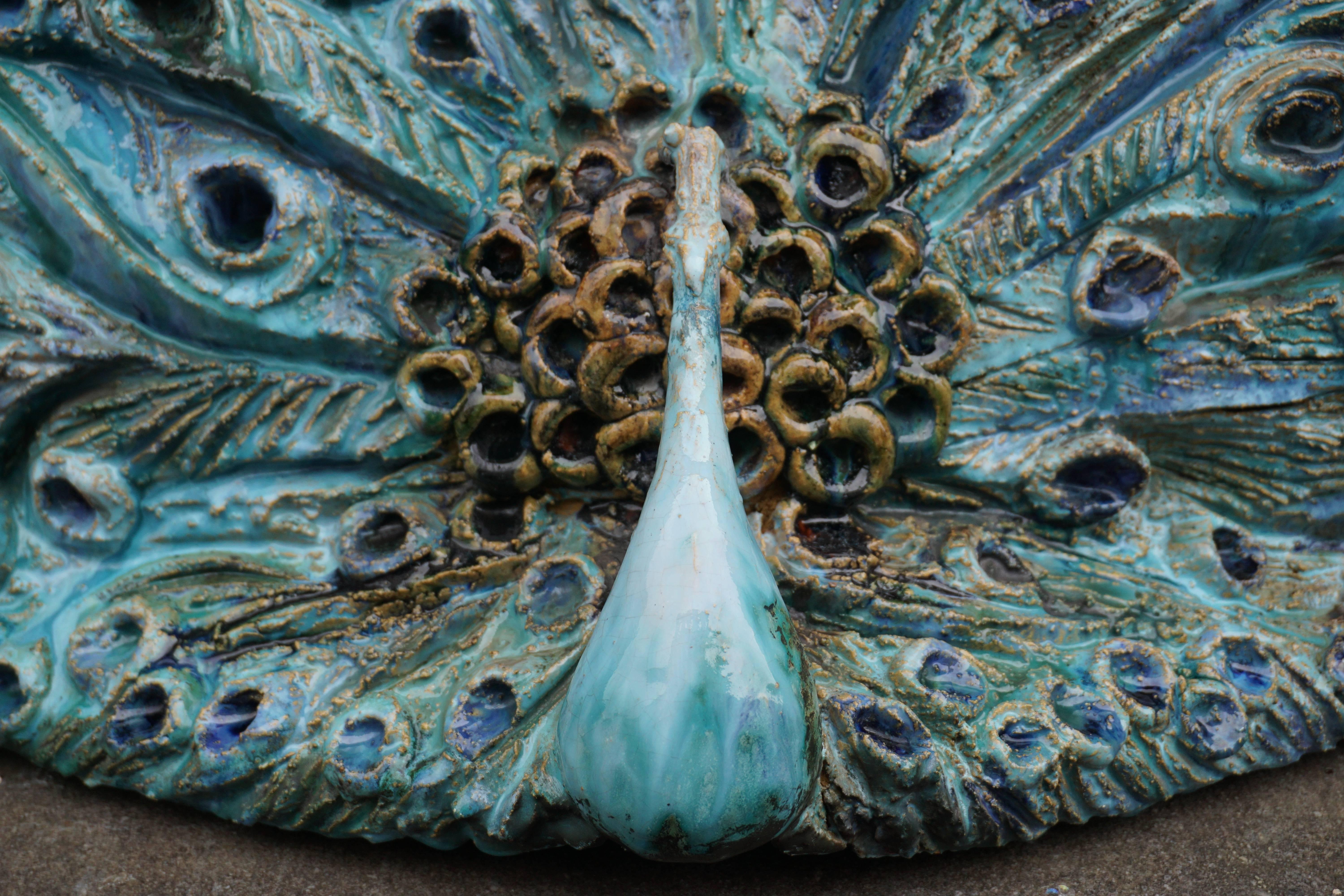 Extraordinary Ceramic Peacock In Good Condition For Sale In Antwerp, BE