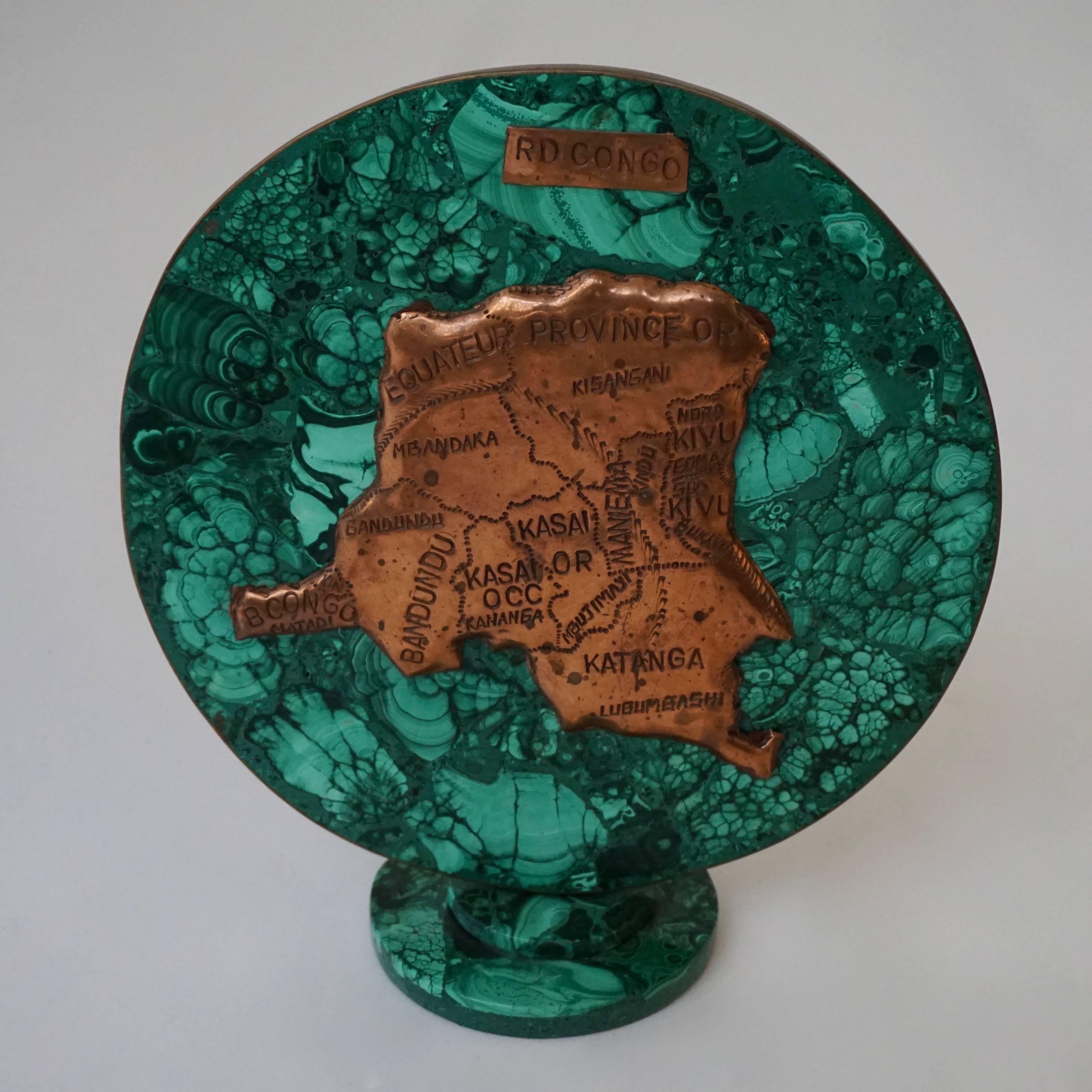 Mid-Century Modern Malachite Sculpture with the Map of Congo