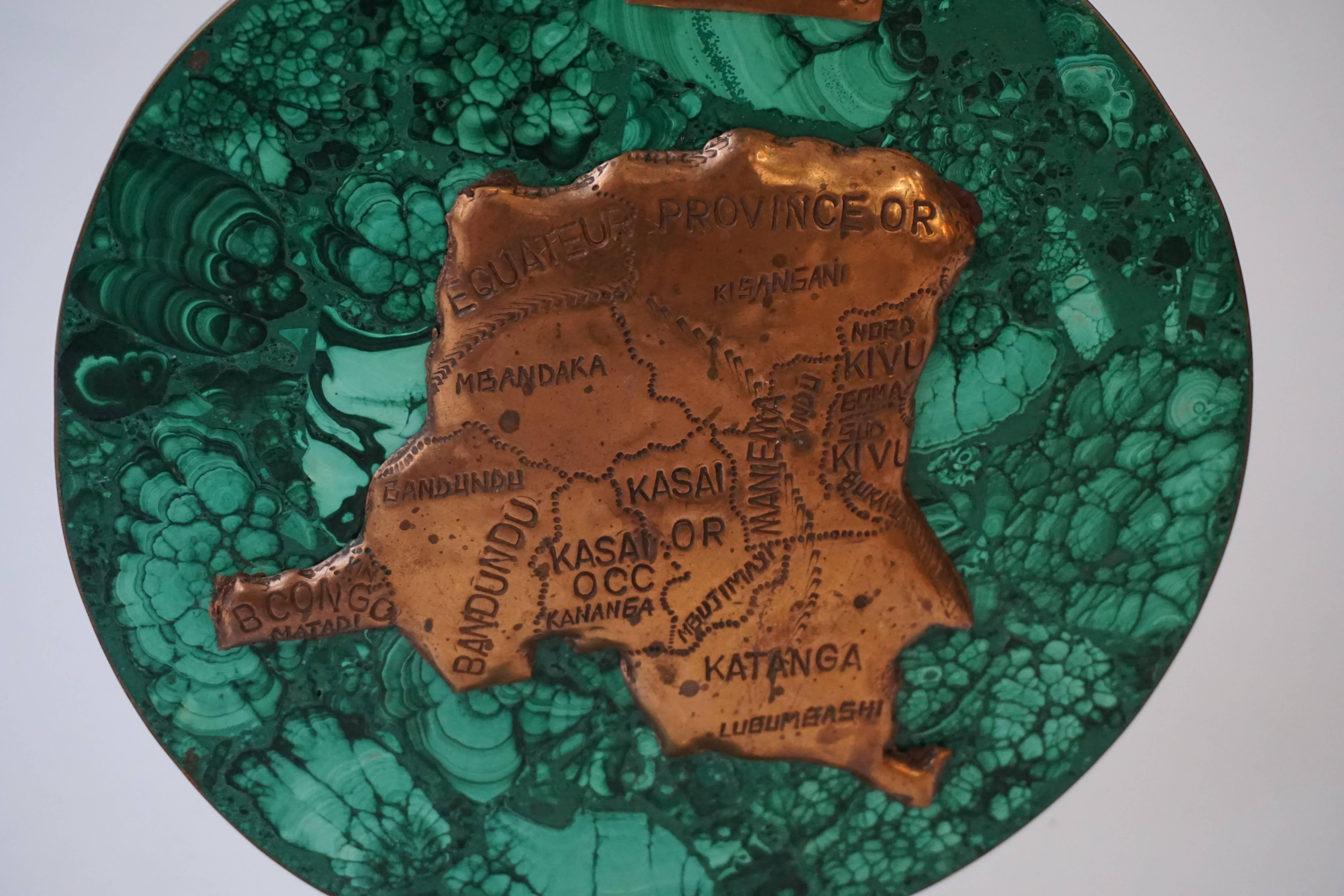 Congolese Malachite Sculpture with the Map of Congo