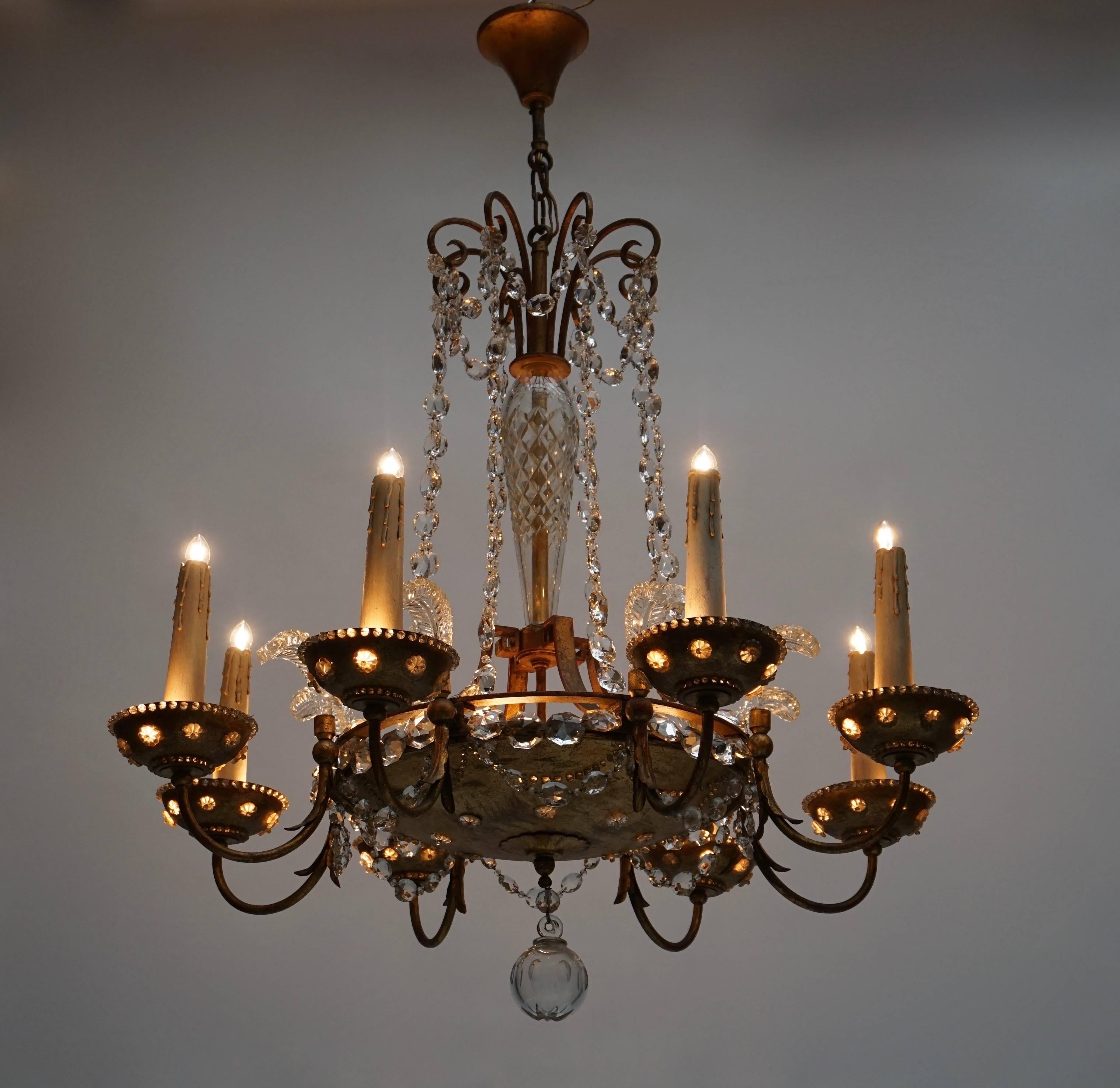 Hollywood Regency Crystal and Glass Chandelier
