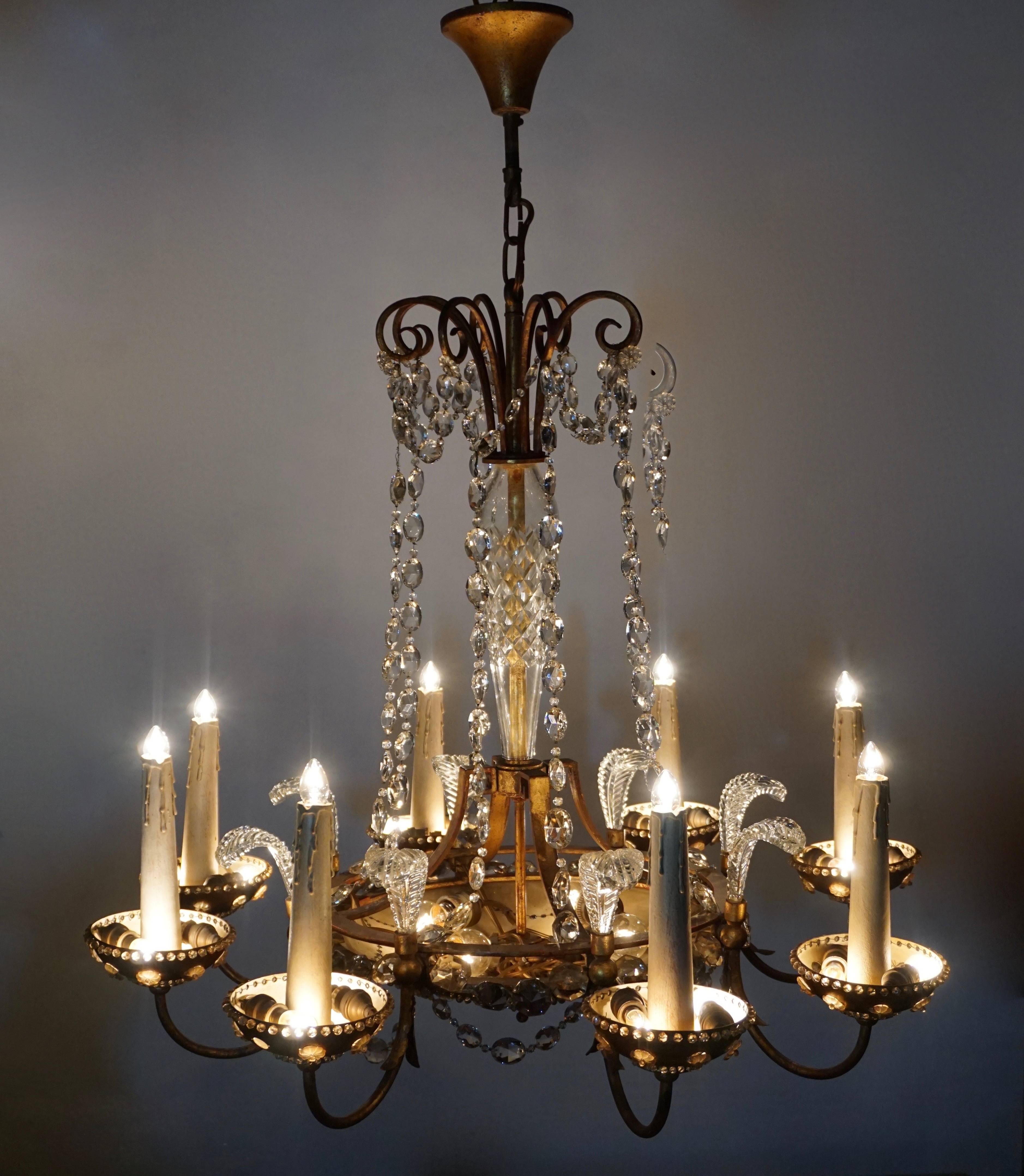 20th Century Crystal and Glass Chandelier