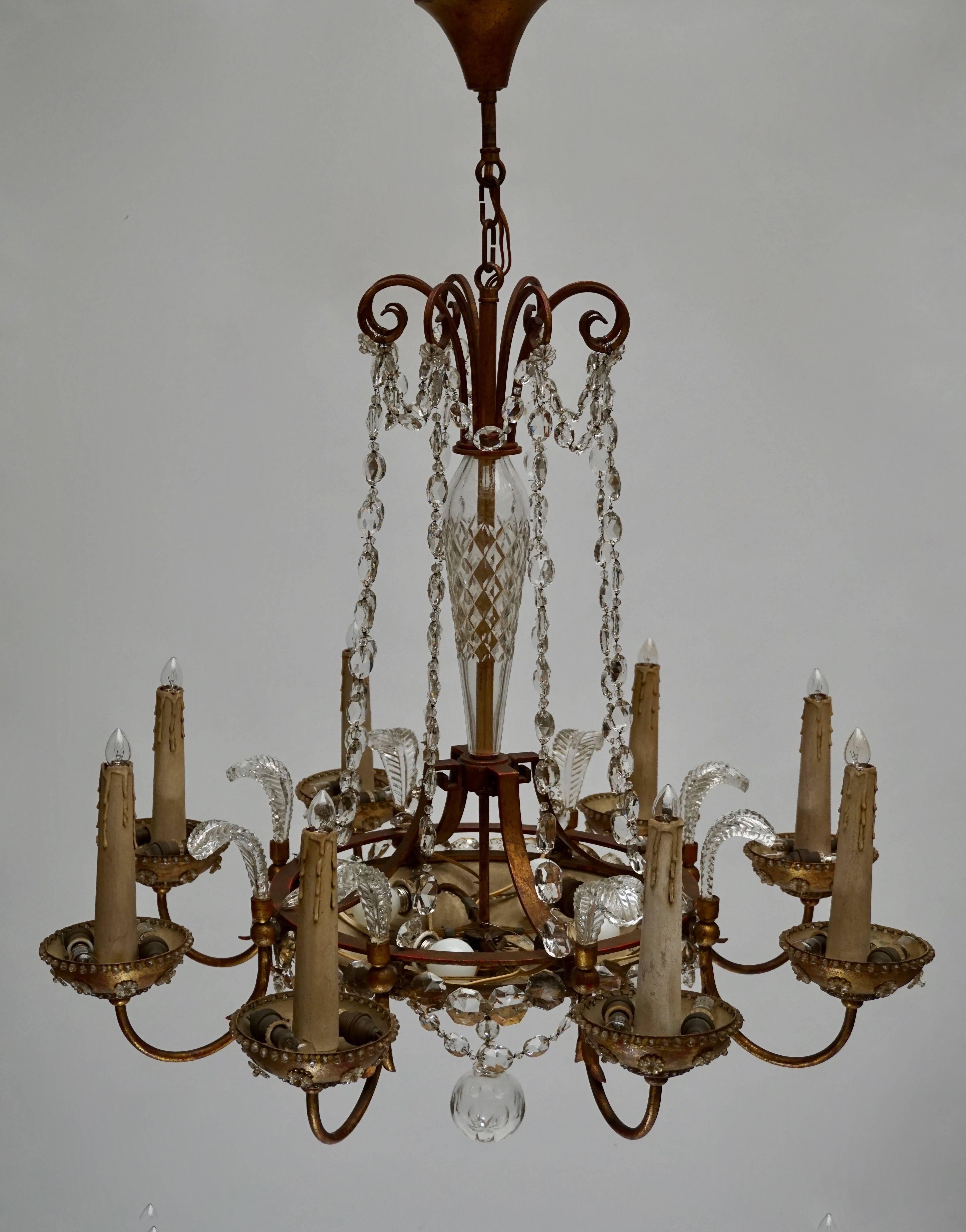 Metal Crystal and Glass Chandelier