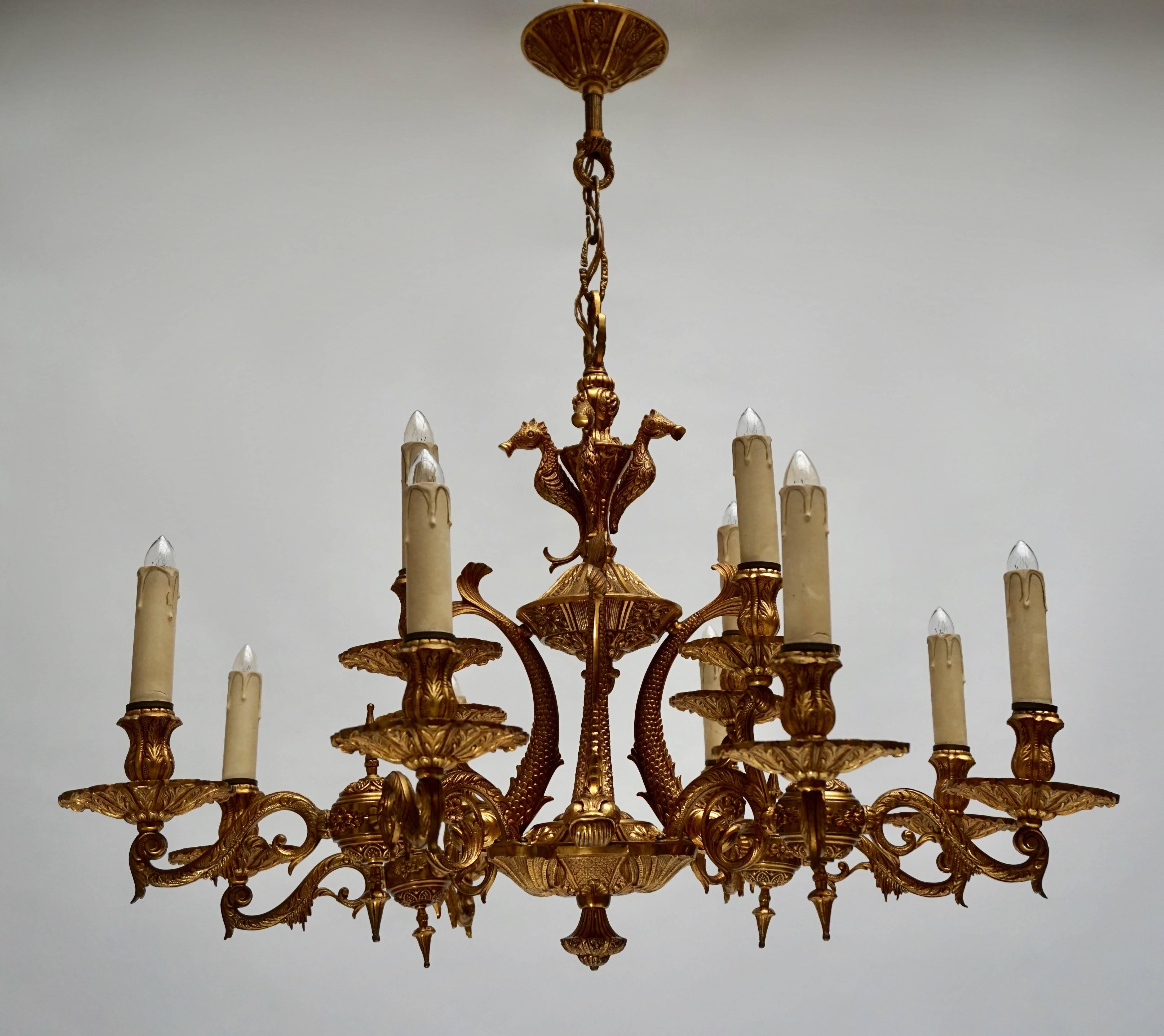 Beautiful and Elegant Solid Bronze Chandelier with Fishes in the Centre 2