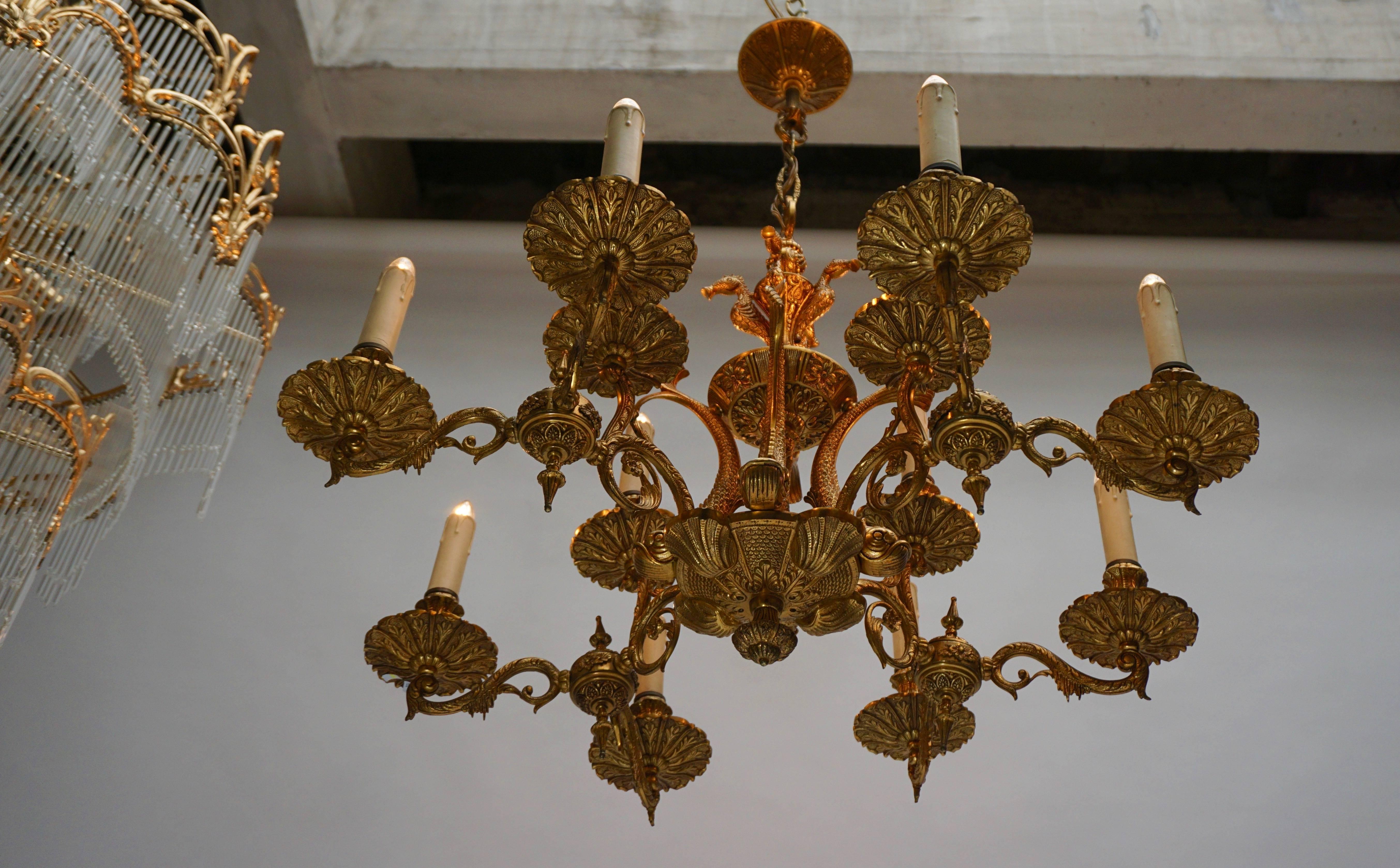 Beautiful and Elegant Solid Bronze Chandelier with Fishes in the Centre 1