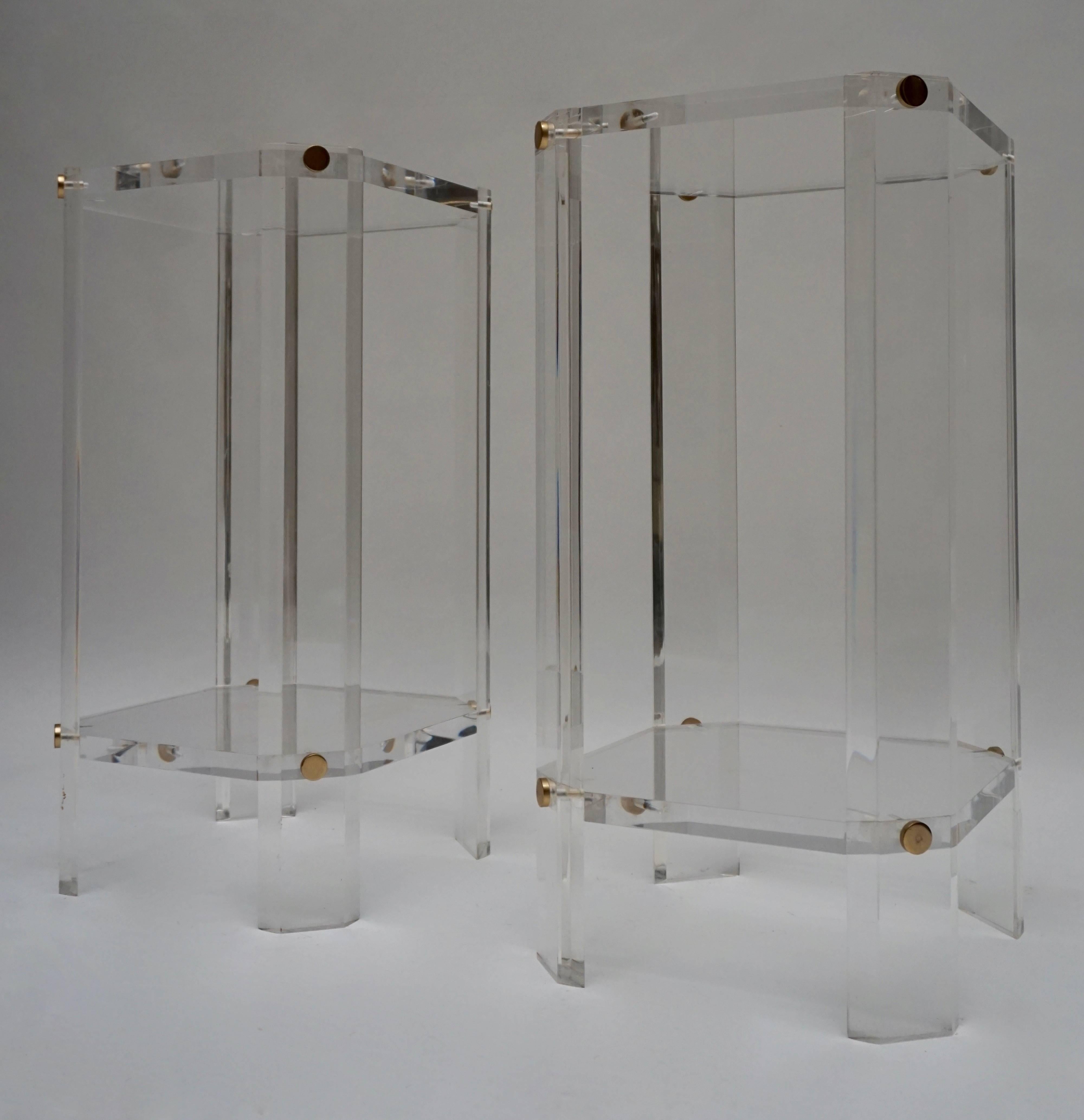 Mid-Century Modern Brass and Lucite Side Tables or Pedestals