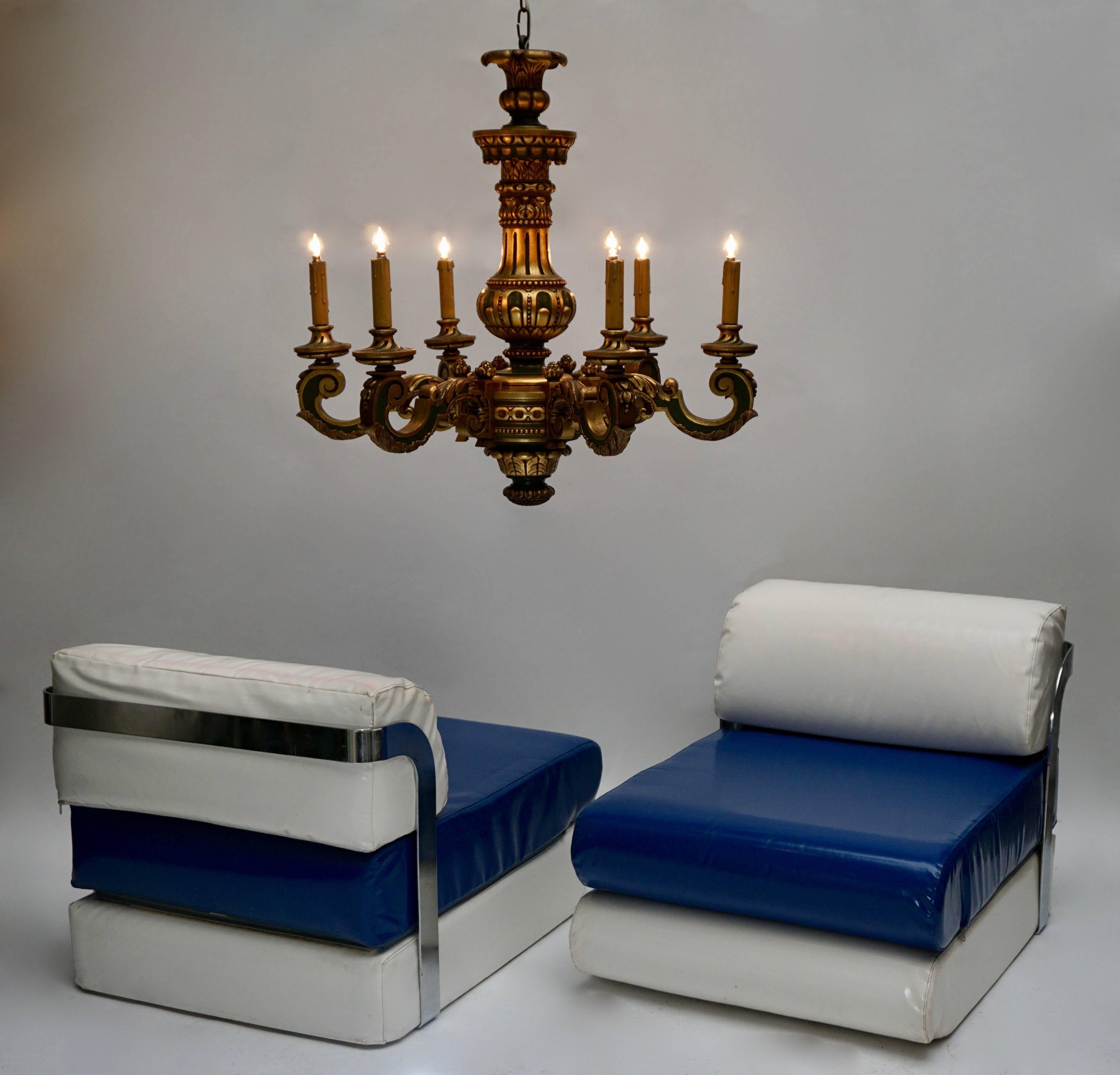 Deux chaises longues italiennes bleues et blanches  en vente 2