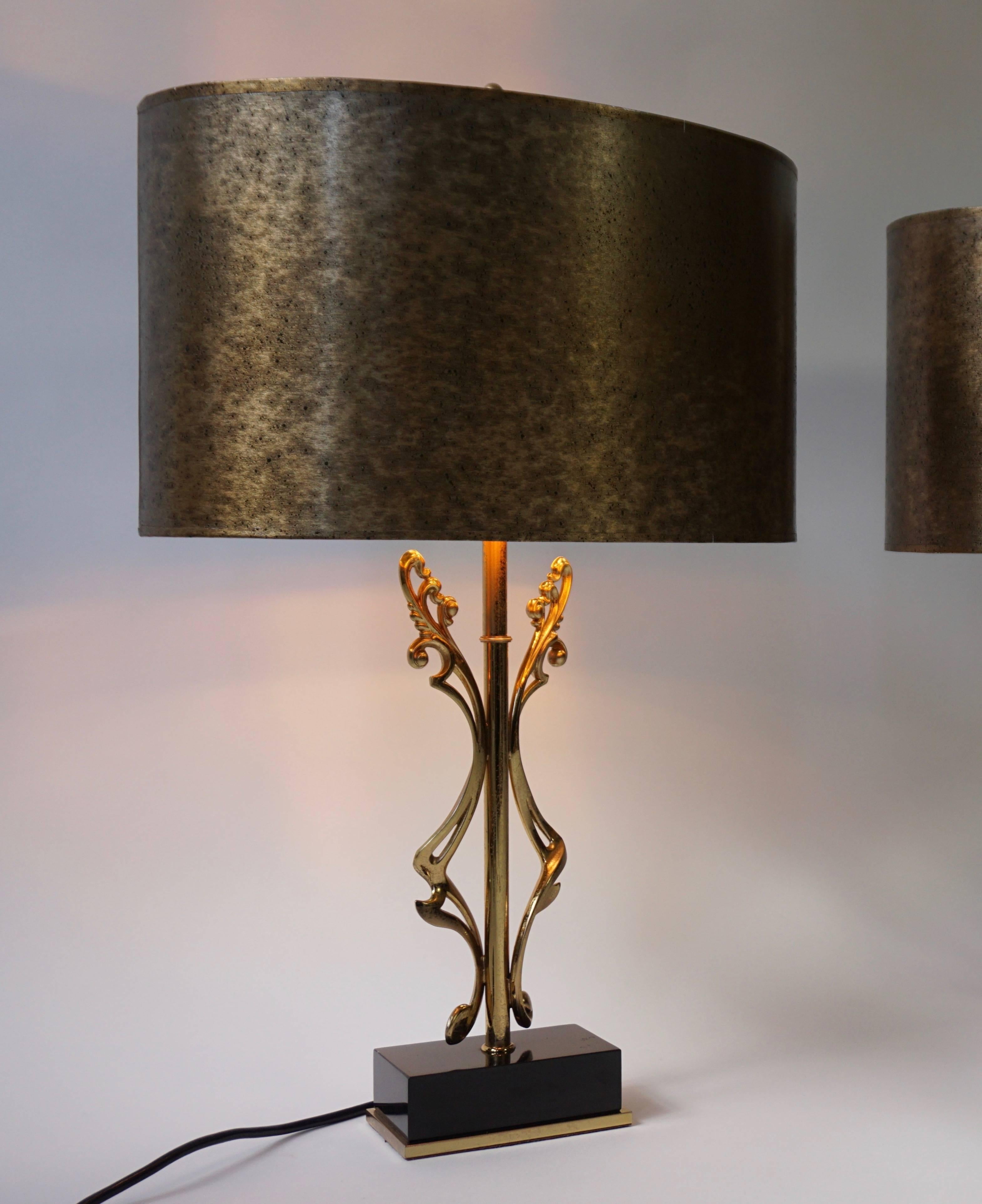 Italian Two Brass Table Lamps For Sale