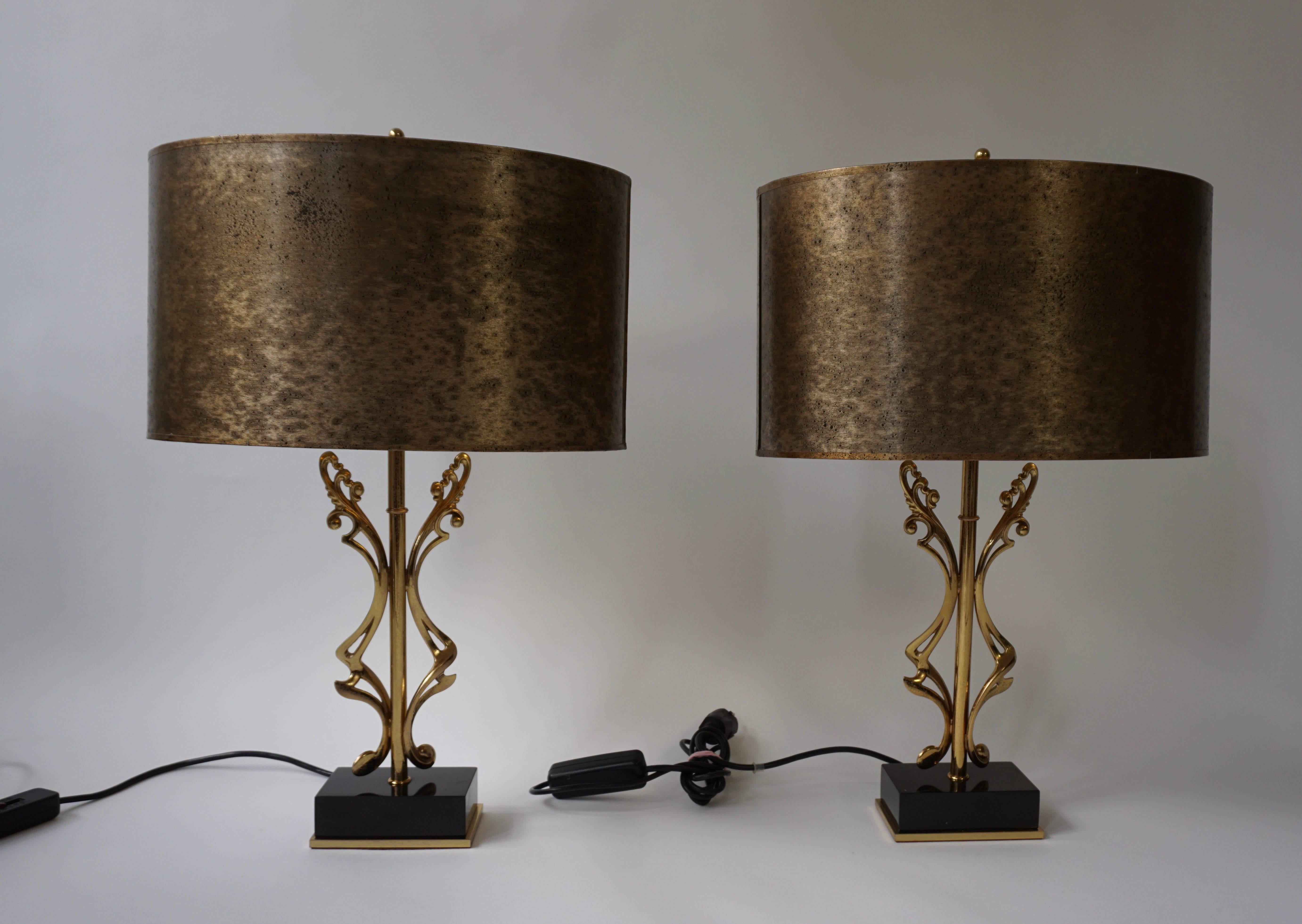 Mid-Century Modern Two Brass Table Lamps For Sale
