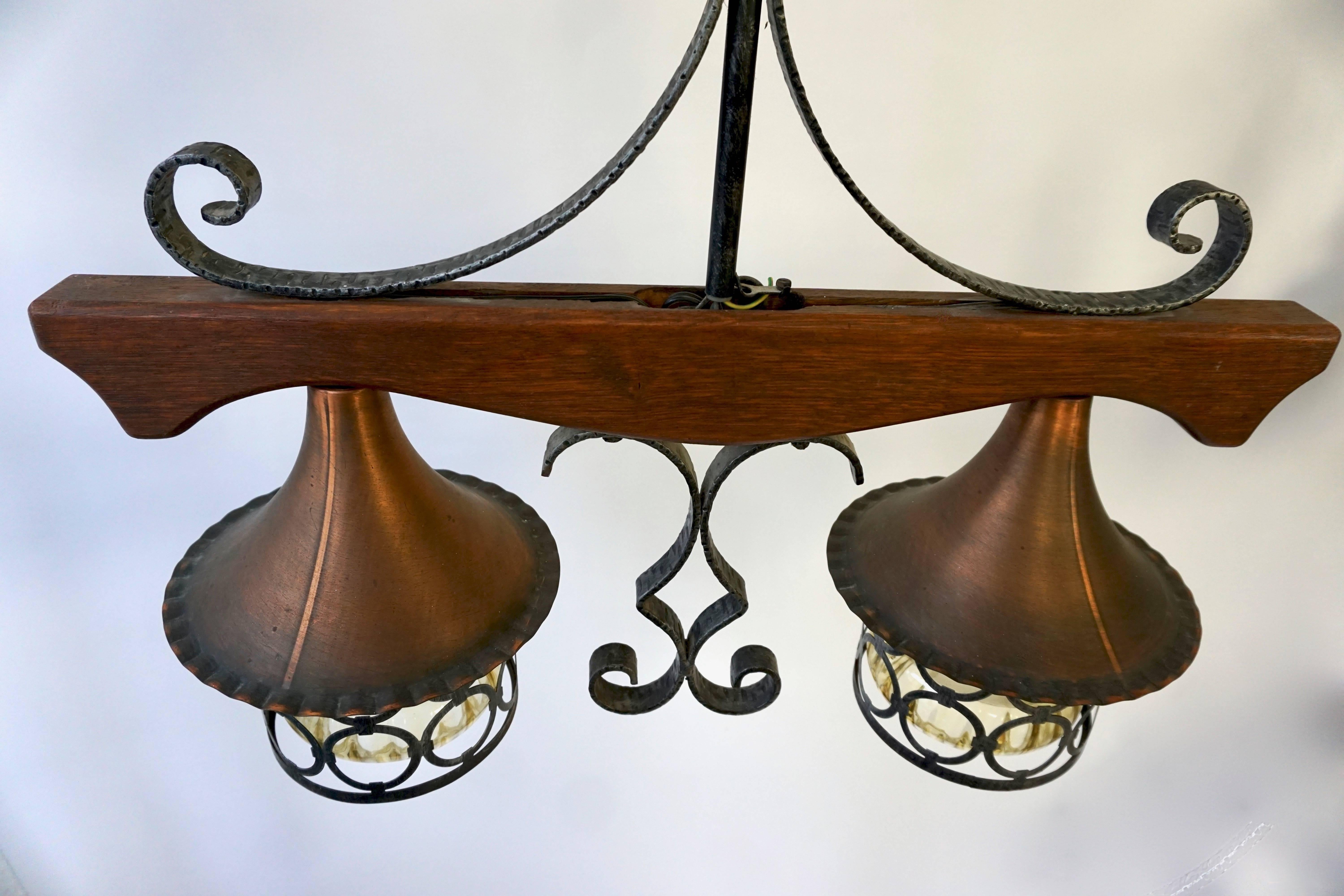 20th Century Copper and Wooden Pendant Light