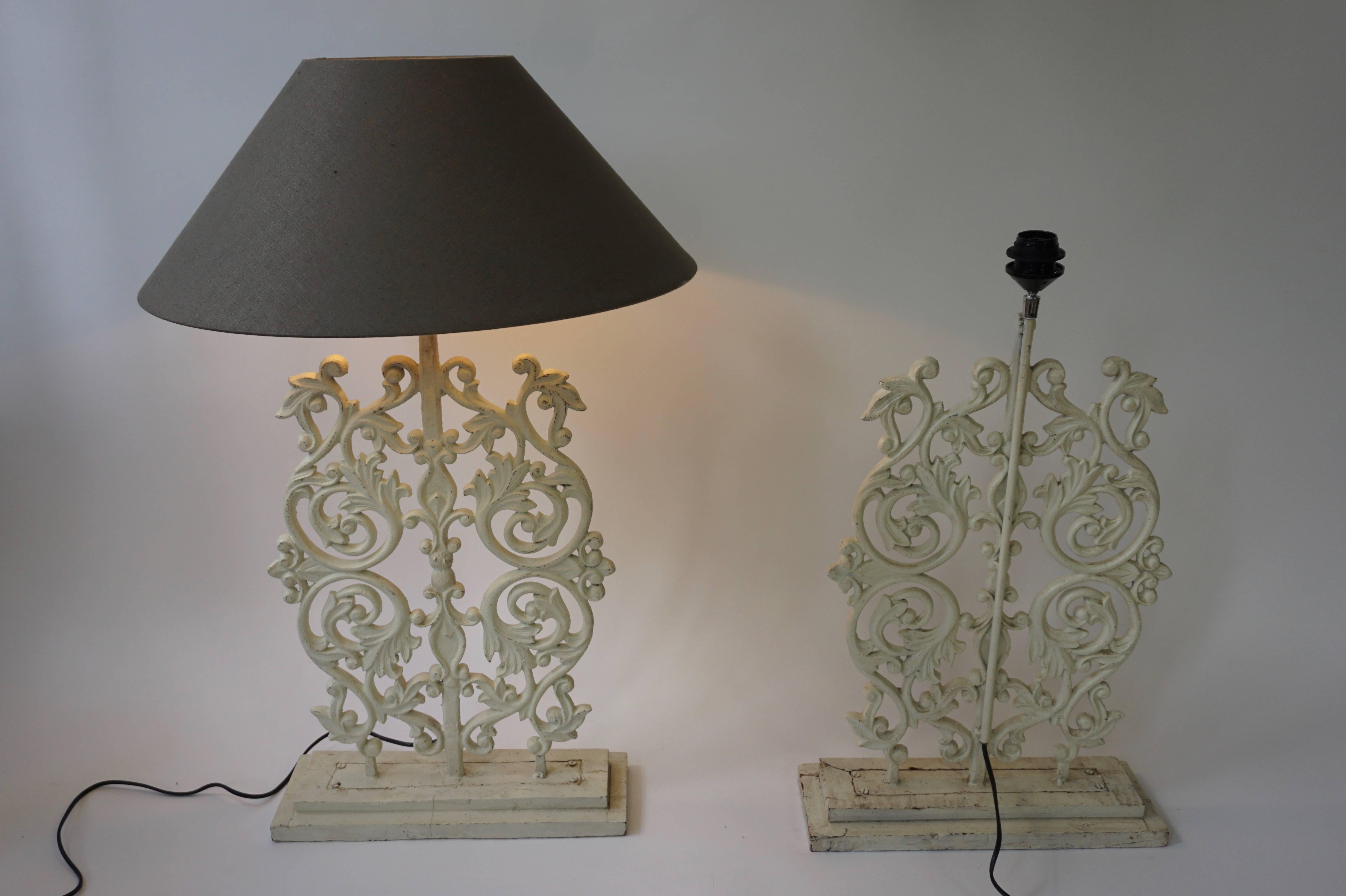 20th Century Two Cast Iron Painted Table Lamps For Sale
