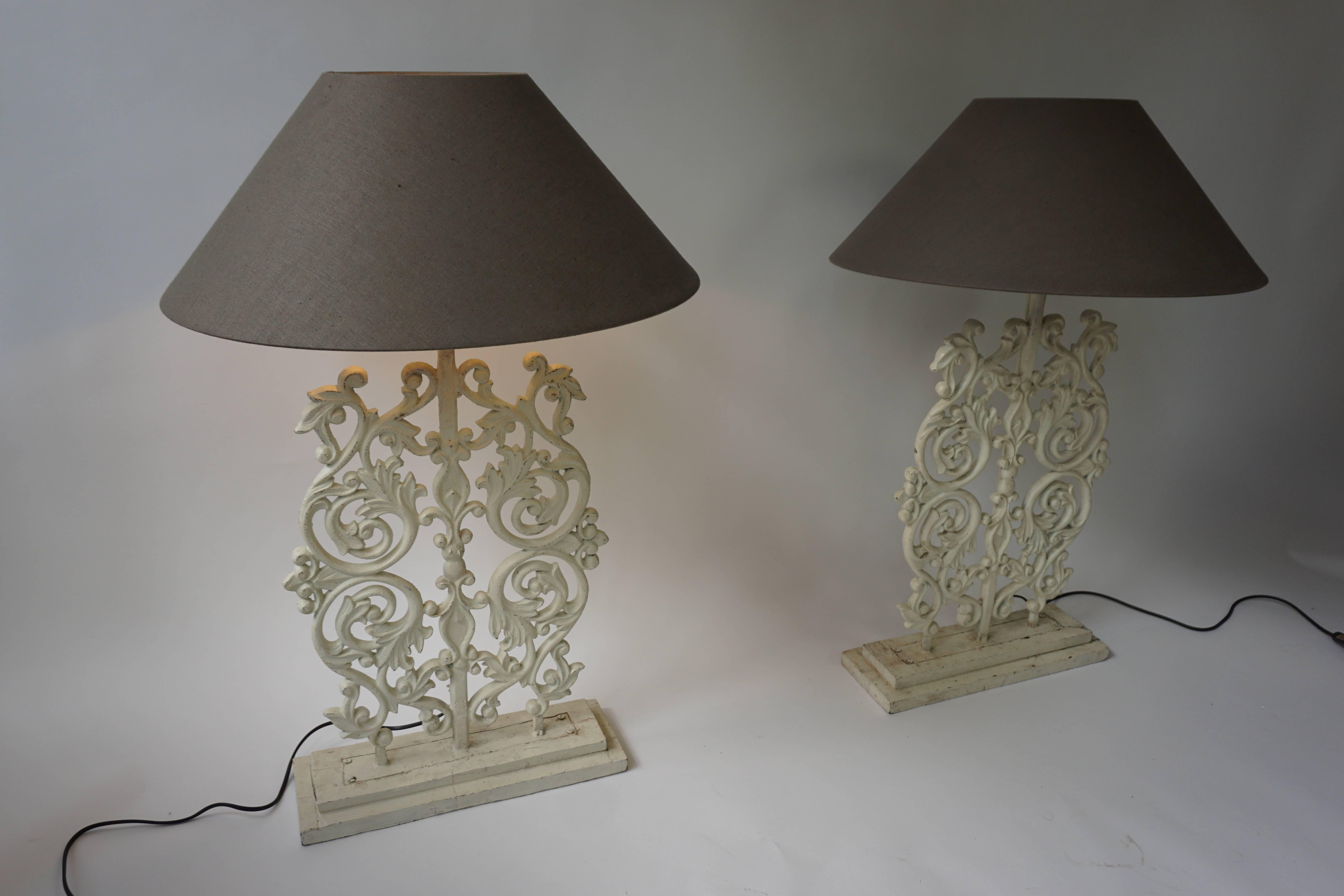 Belgian Two Cast Iron Painted Table Lamps For Sale
