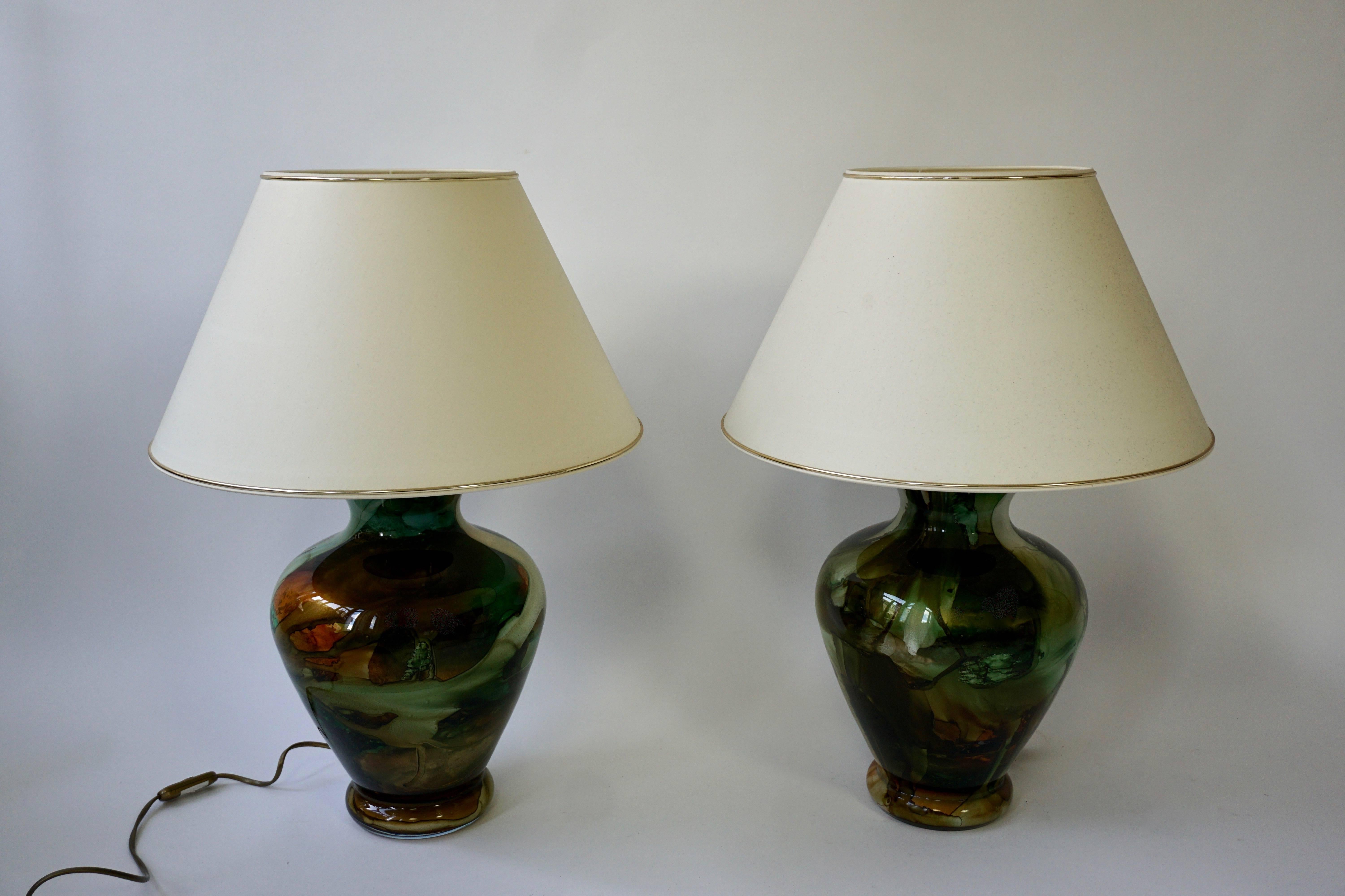 20th Century Set of Two Glass Table Lamps