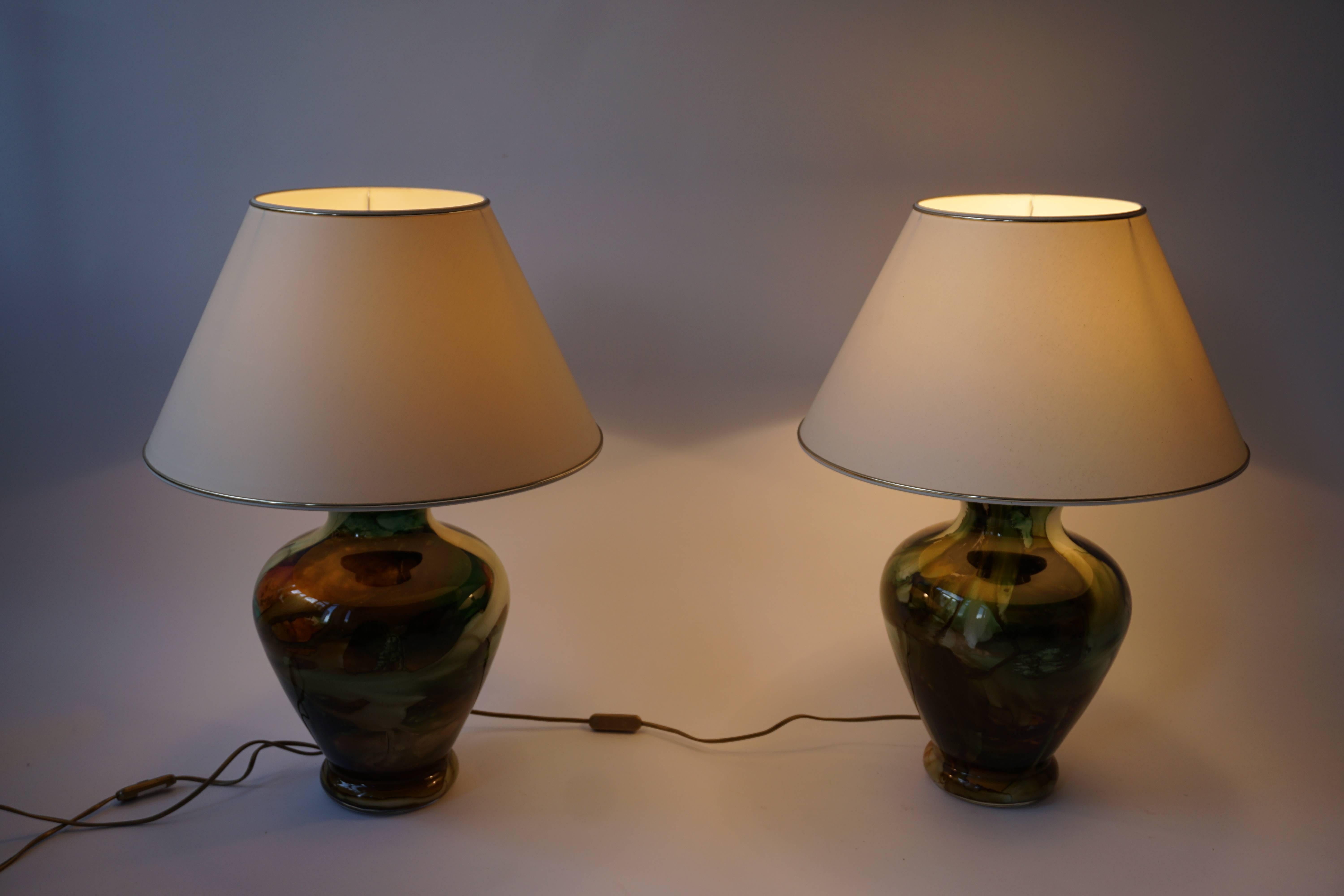 French Set of Two Glass Table Lamps