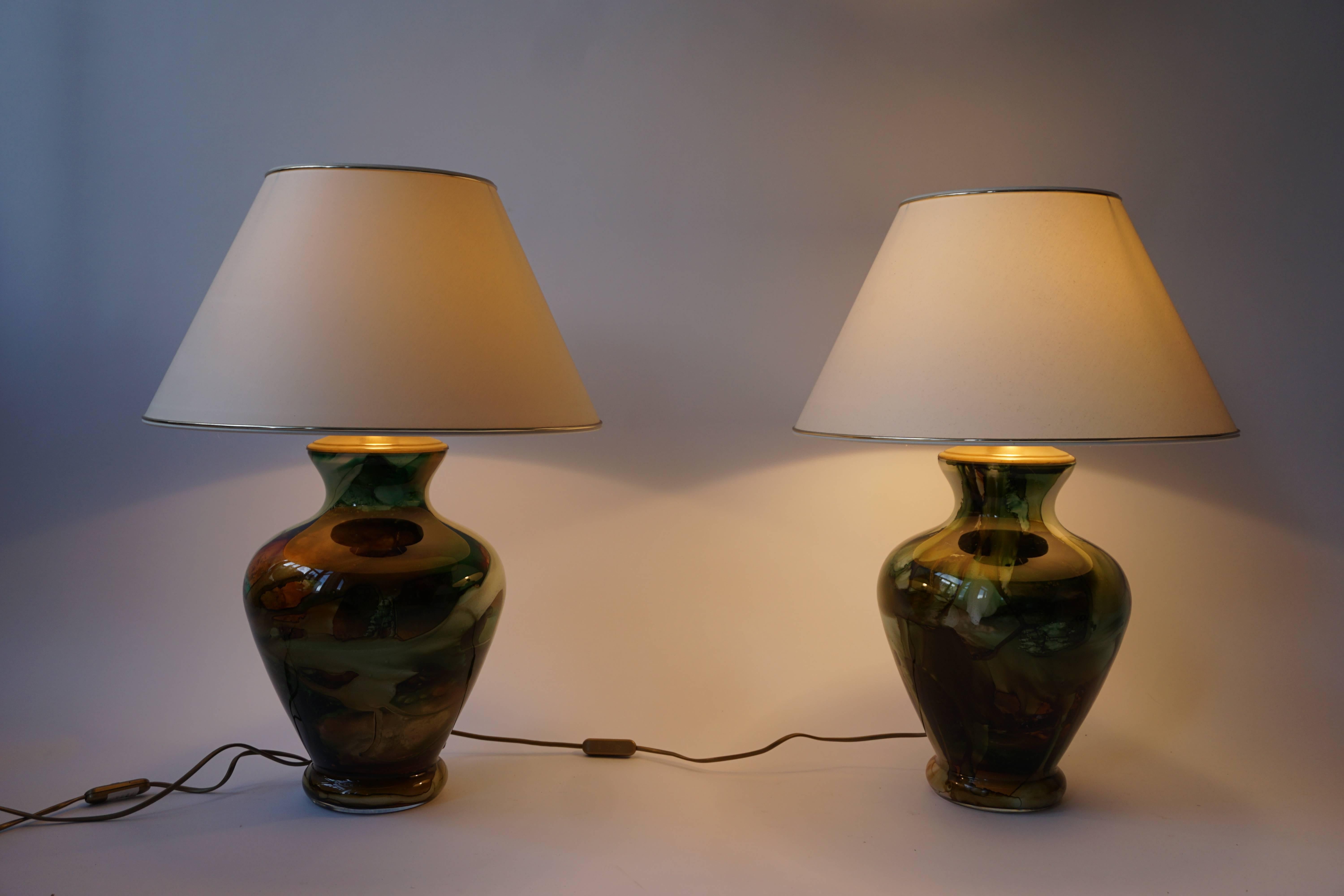 Mid-Century Modern Set of Two Glass Table Lamps