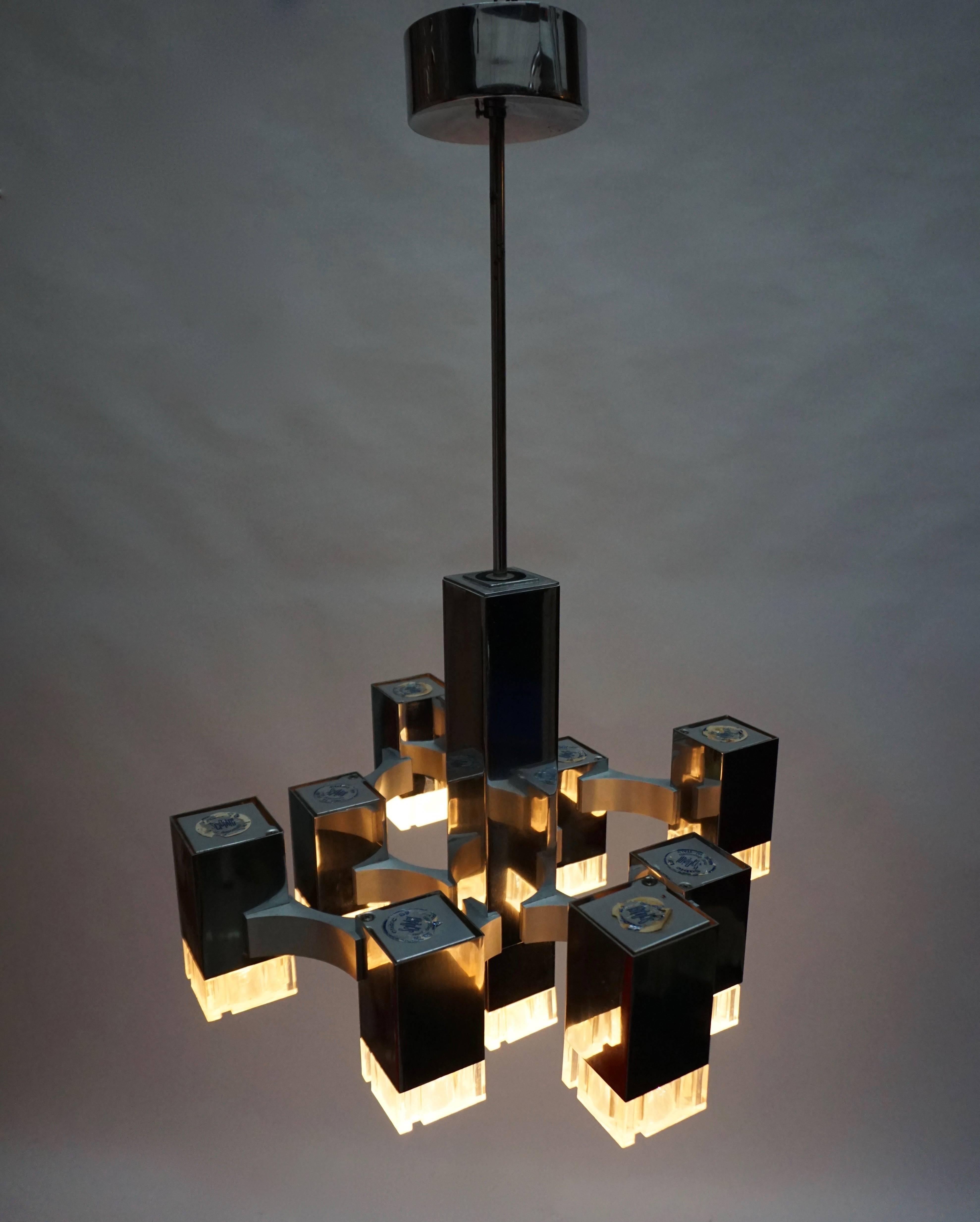 Italian 1970s Cubic Chandelier by Gaetano Sciolari