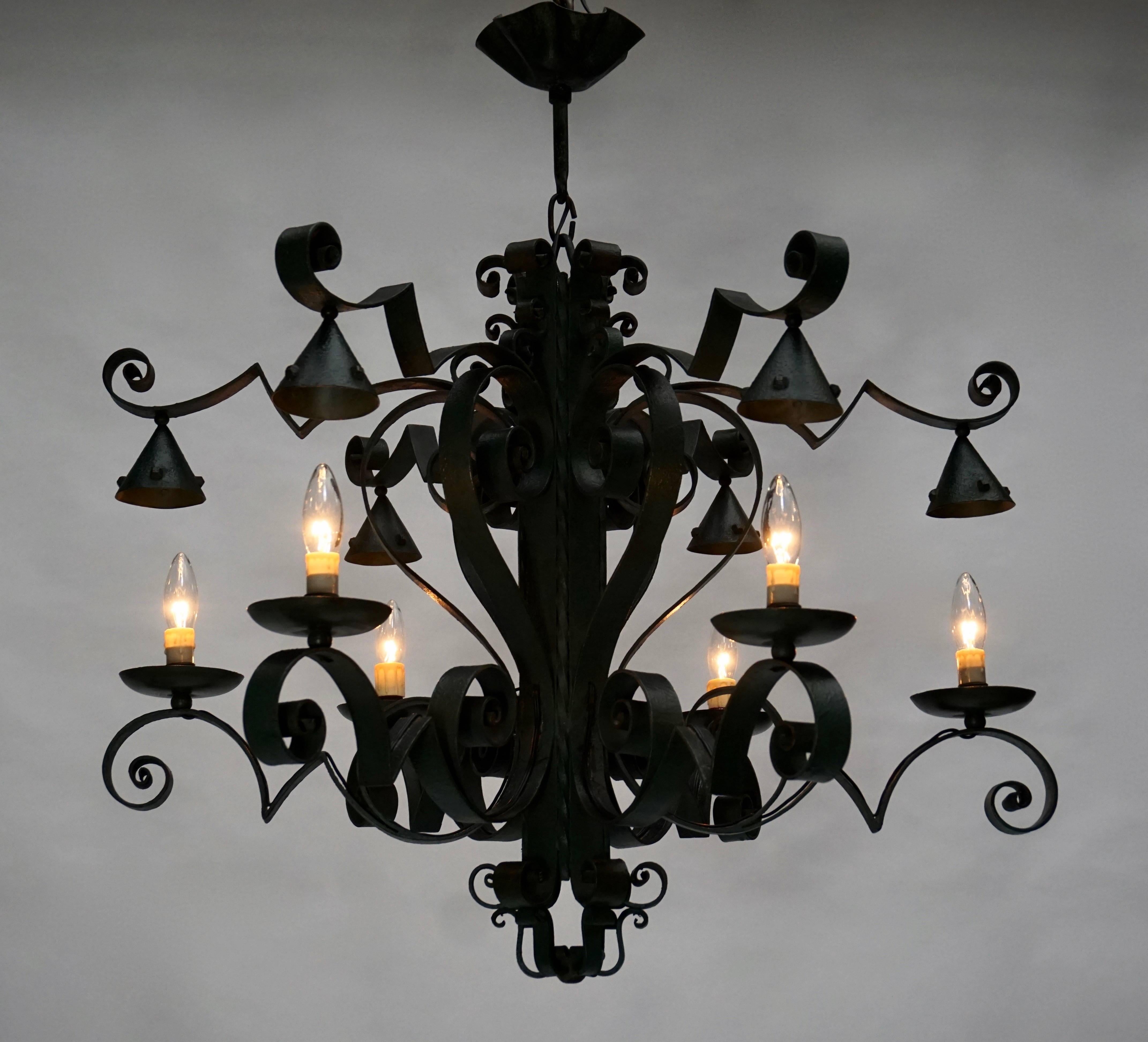 Mid-Century Modern Large French Wrought Iron Chandelier For Sale