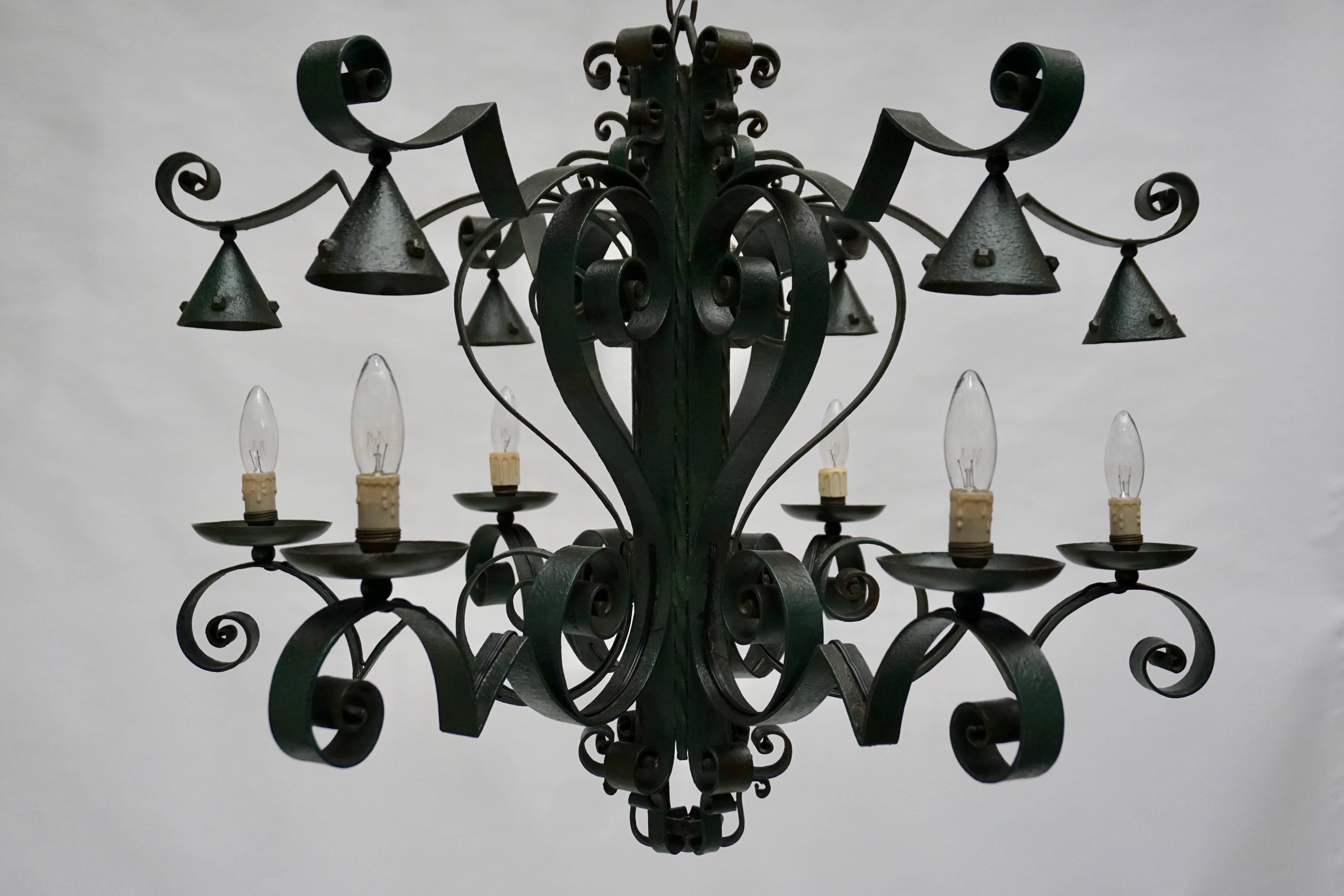 20th Century Large French Wrought Iron Chandelier For Sale