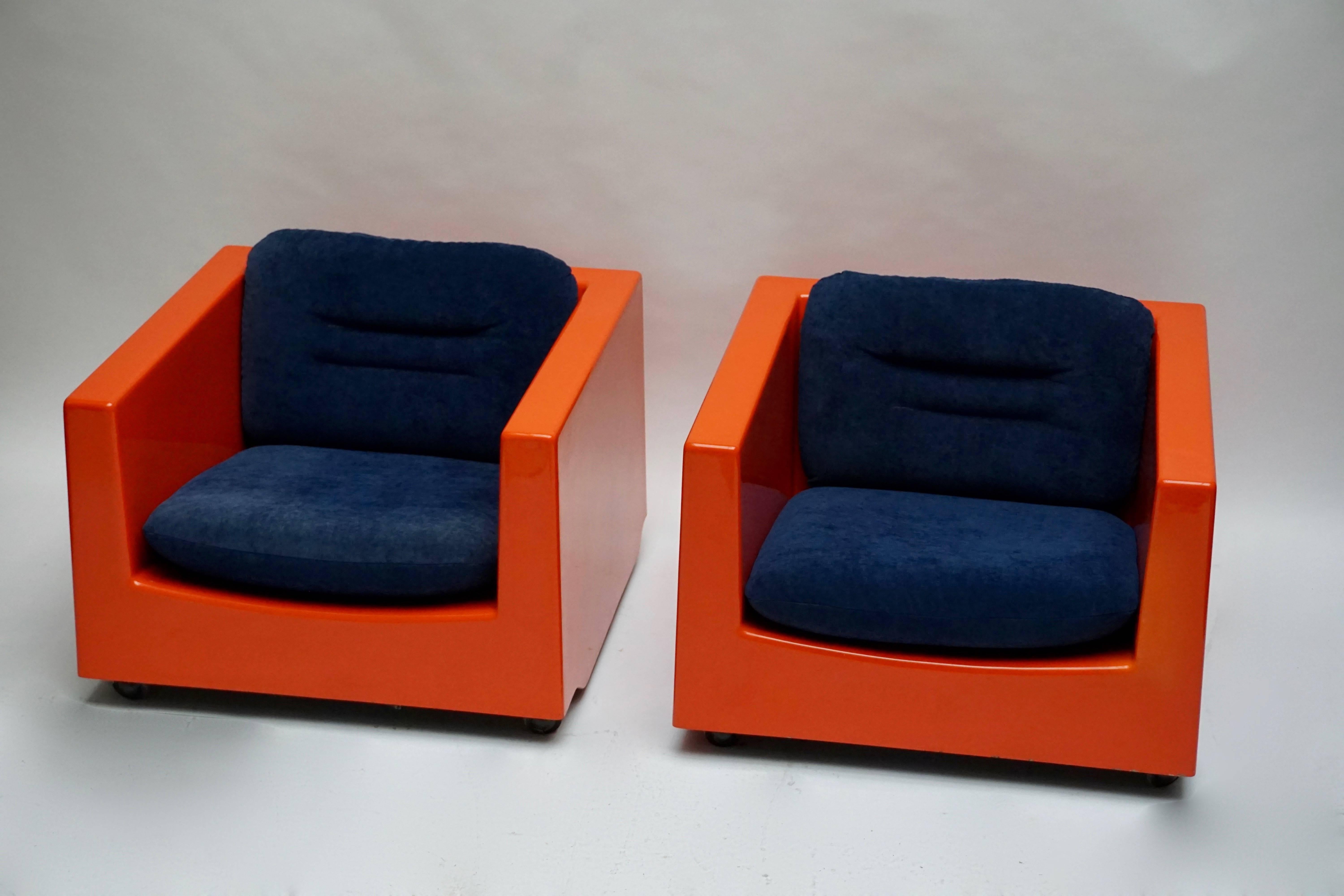 Upholstery Two Lounge Chairs by Roger Tallon, circa 1970s