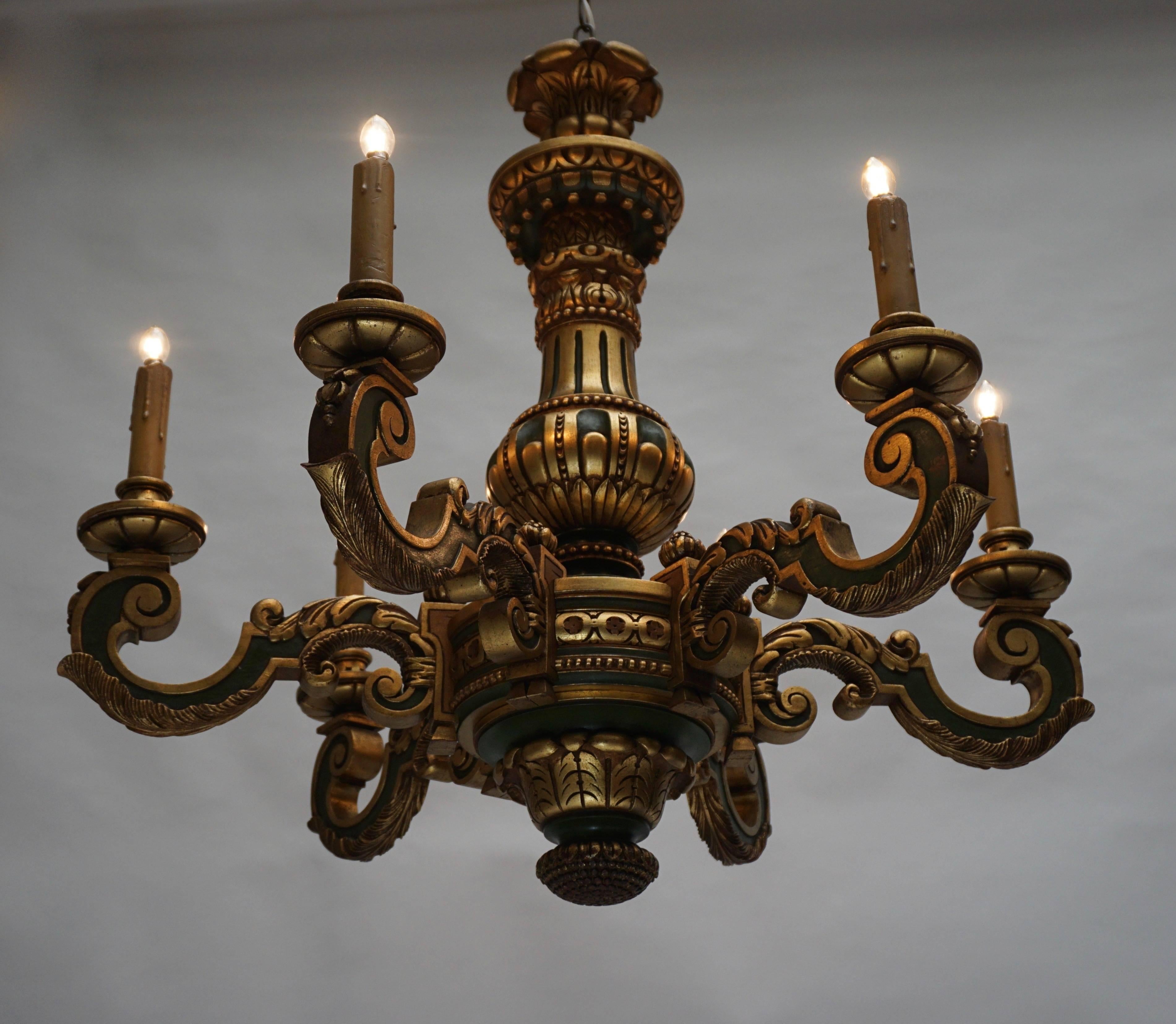 20th Century Italian Giltwood Chandelier For Sale