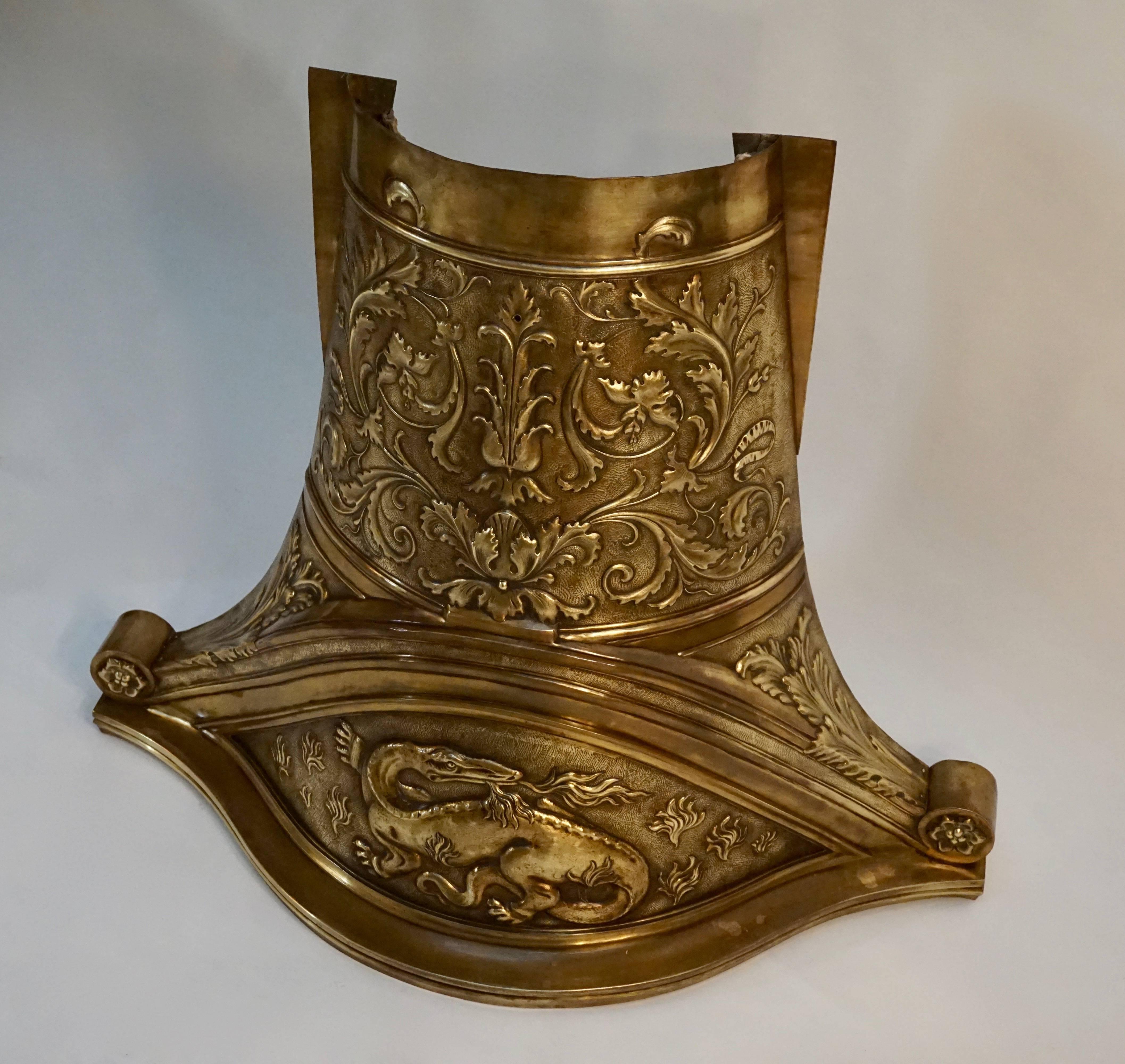 French Hammered Brass Fire Screen Decorated in the Renaissance Revival Style For Sale