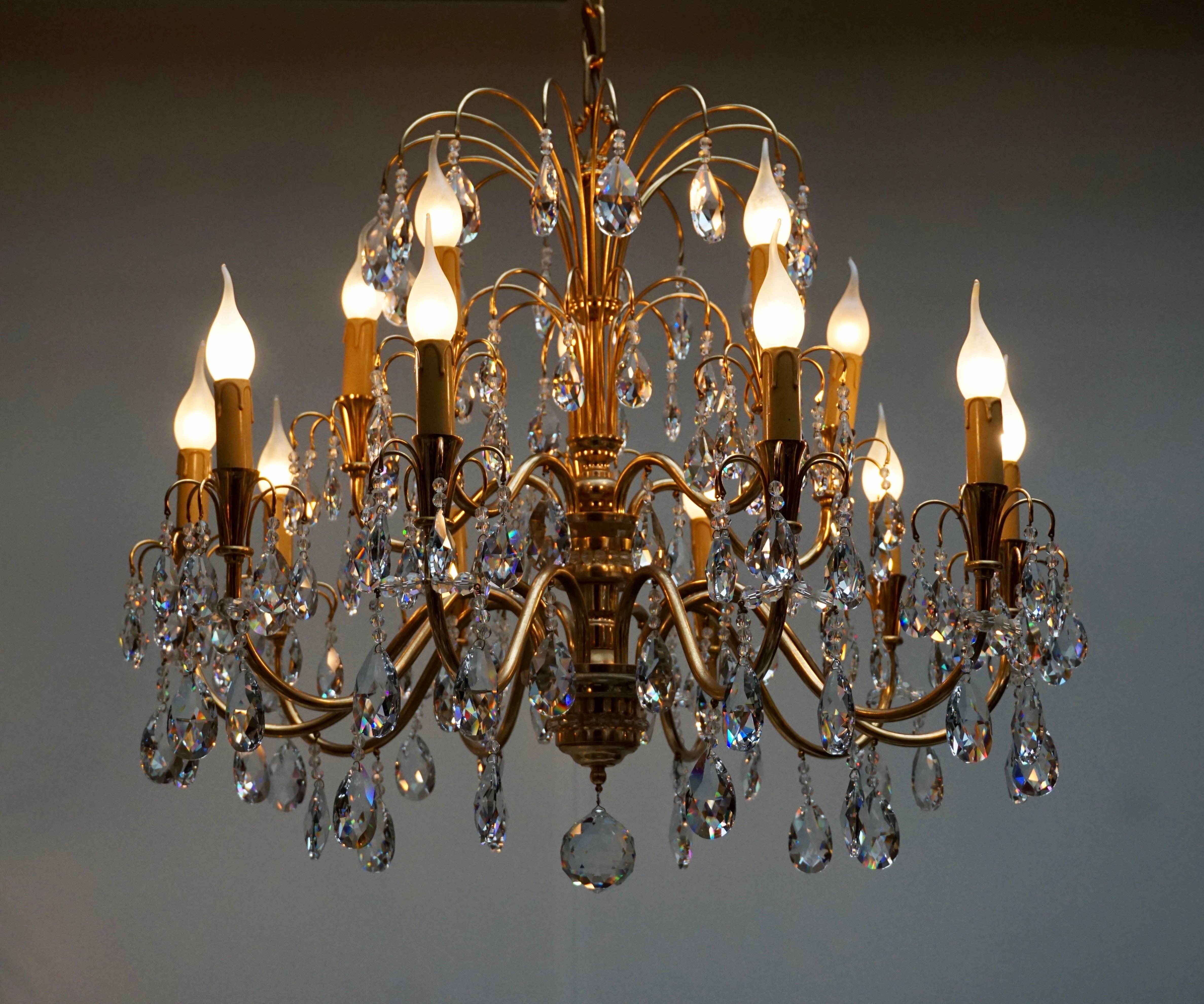 Italian Brass and Crystal Glass Chandelier