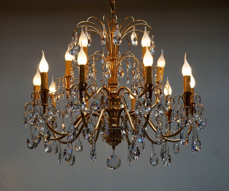 Italian Brass and Crystal Glass Chandelier For Sale