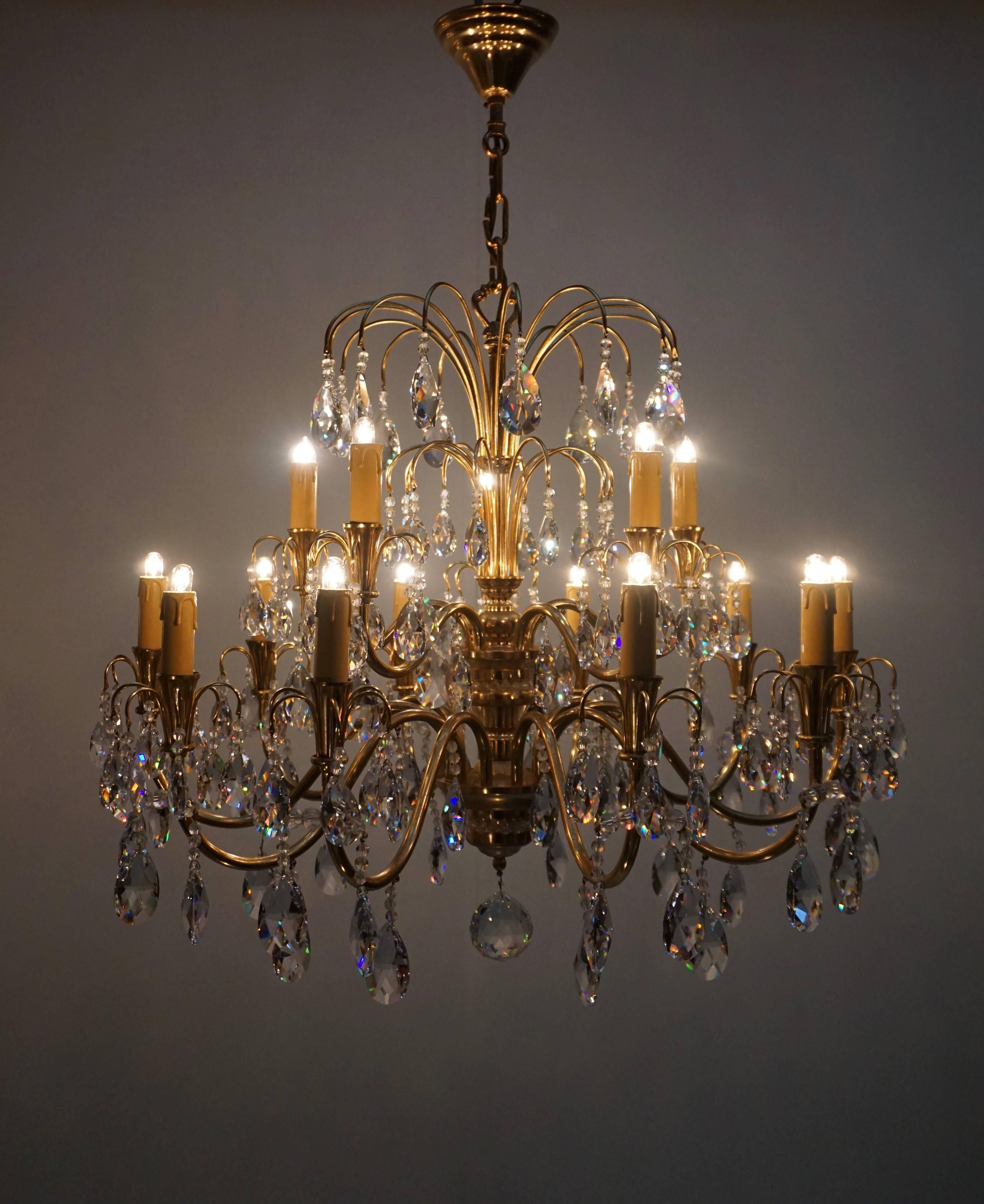 Brass and Crystal Glass Chandelier 1