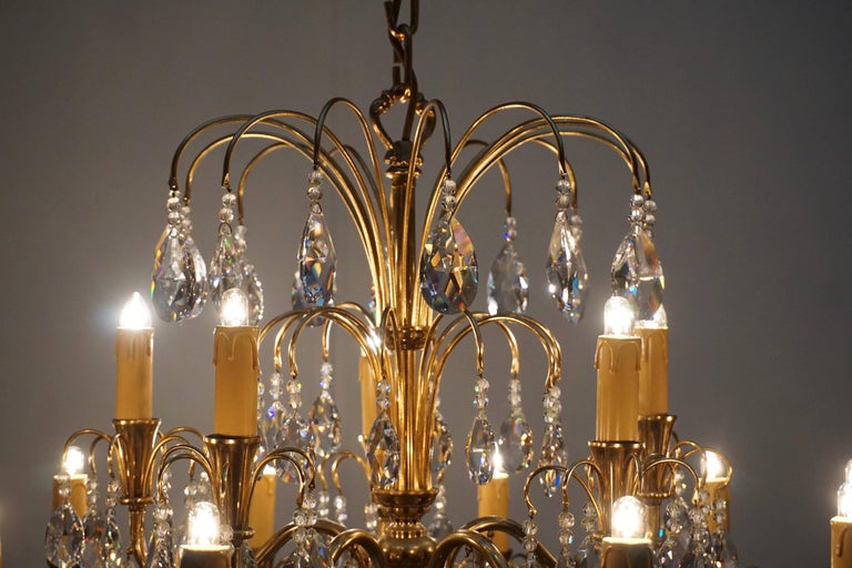 Brass and Crystal Glass Chandelier For Sale 3