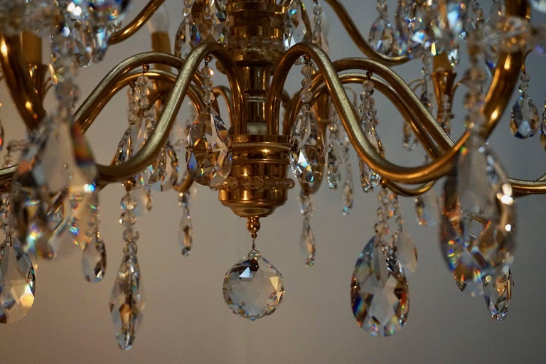 Brass and Crystal Glass Chandelier For Sale 2